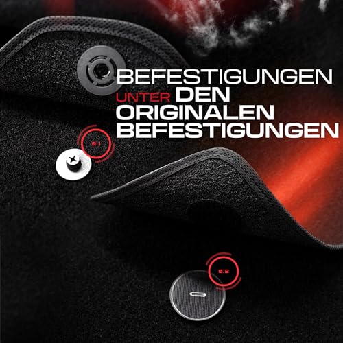 Tappetini PERFORMANCE auto in velluto personalizzati per Mini Cooper I 2001-2014 - Standard, Traforato, blu bianco rosso -Ricamo CNC preciso, piping traforato di design, accessori per auto -