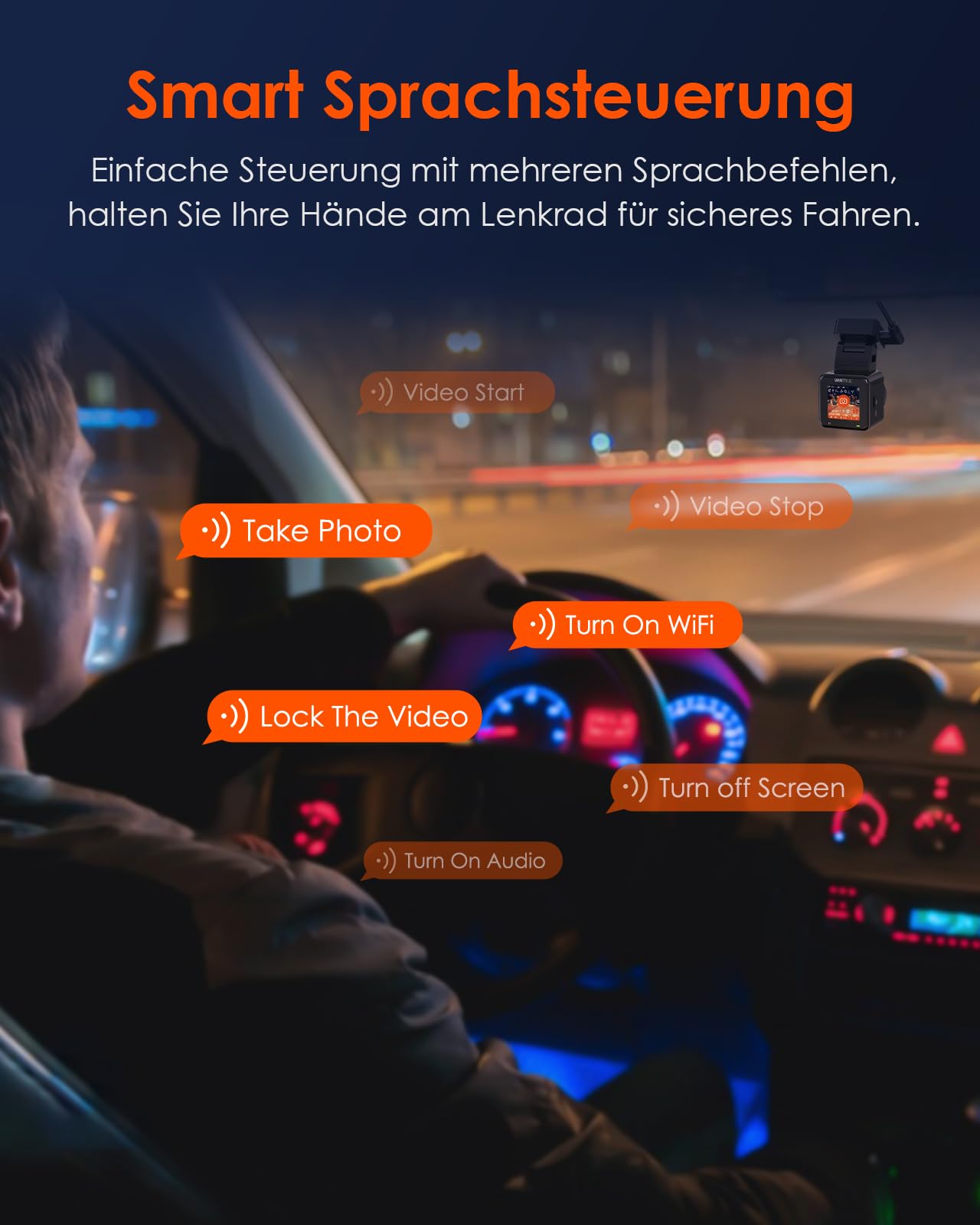 VANTRUE E1 WiFi GPS Dash Cam, 2596x1944P 30FPS Telecamera Per Auto a condensatore con Schermo IPS da 1,54 Pollice a 160°, Monitoraggio del parcheggio 24 ore, Telecomando e controllo vocale, Max 512G