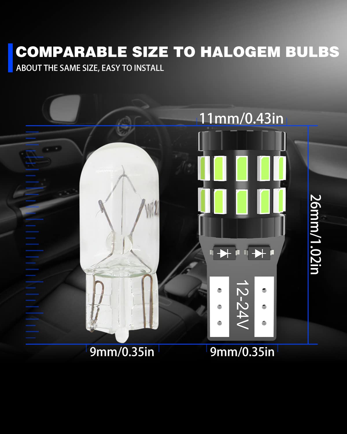 KATUR T10 W5W LED 194 168 2825 Lampadina Cuneo LED CANBUS Senza errori Super Luminoso 6000K Xenon Bianco 30x3014SMD 12-24V per Luci Car Dome Map Door Luce di cortesia per Targa (Versione aggiornata)