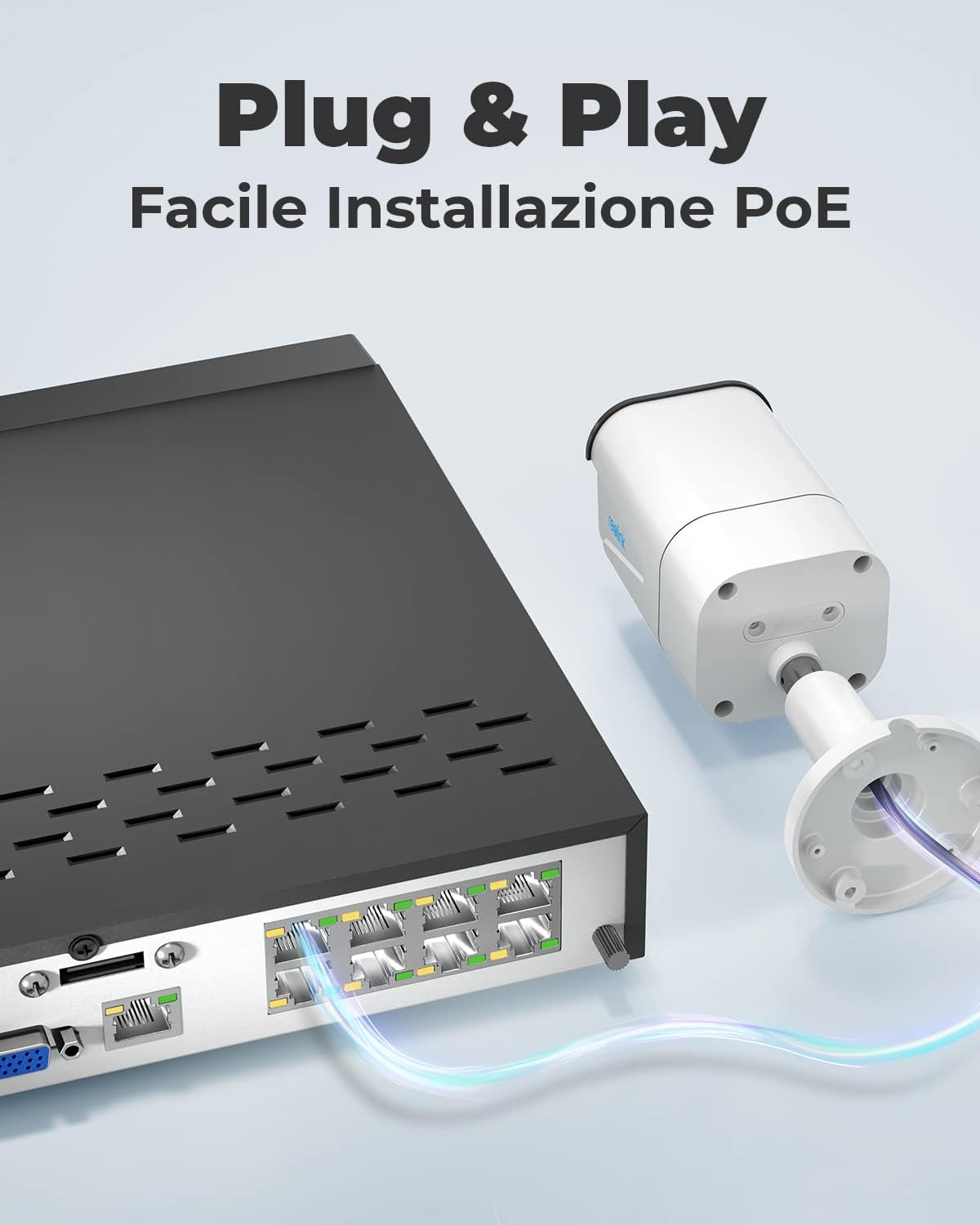 Reolink 4K Kit Videosorveglianza PoE, Rilevamento Intelligente di Uomo e Veicolo, 8CH 2TB NVR + 6x Telecamera Esterno PoE Impermeabile, Visione Notturna Infrarossa 30m, Registrazione 24/7, RLK8-800B6