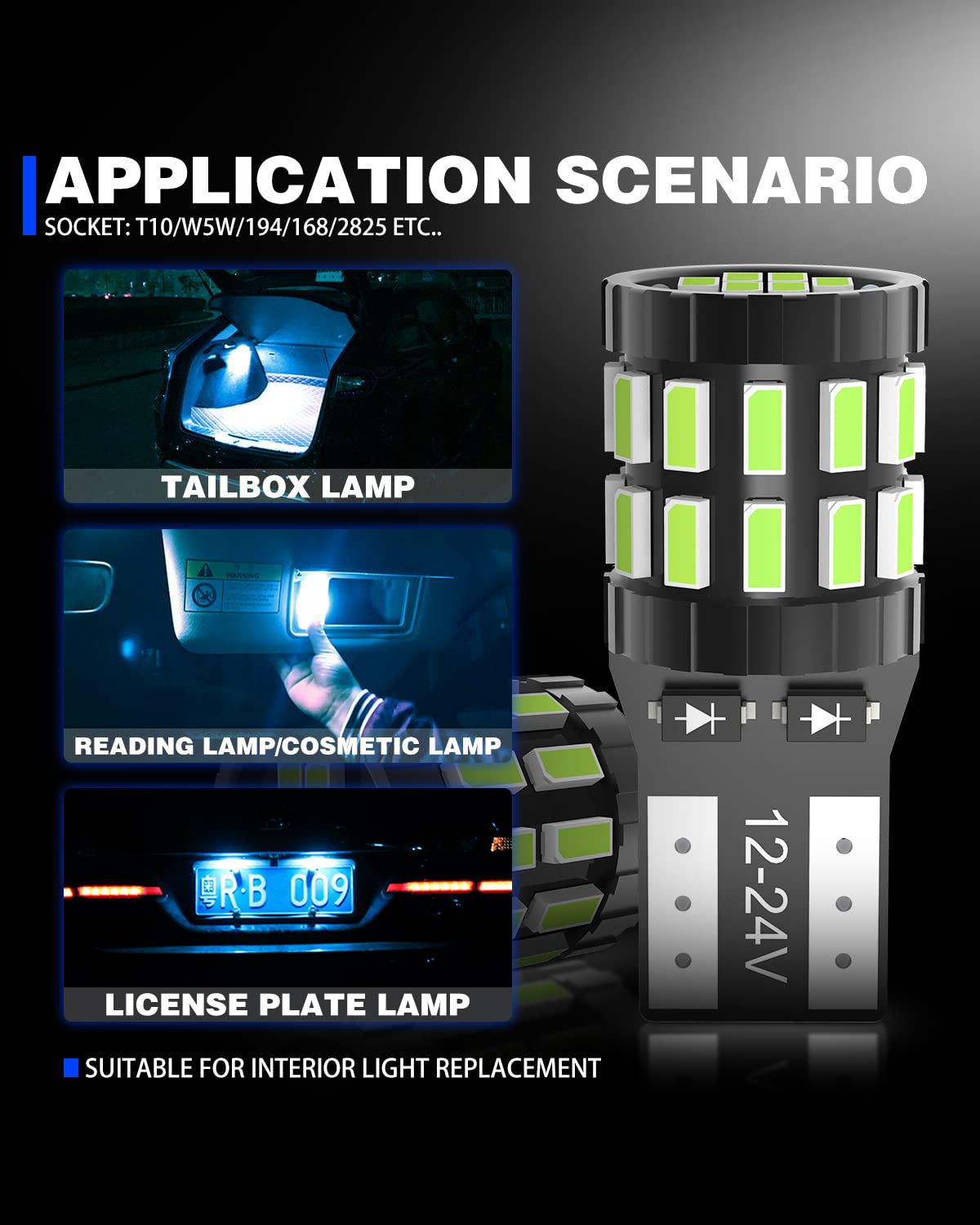 KATUR T10 W5W LED 194 168 2825 Lampadina Cuneo LED CANBUS Senza errori Super Luminoso 6000K Xenon Bianco 30x3014SMD 12-24V per Luci Car Dome Map Door Luce di cortesia per Targa (Versione aggiornata)