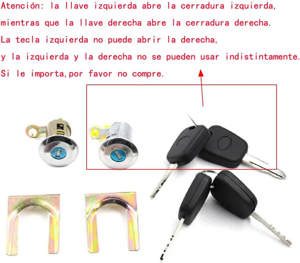 Kit Cilindro Serratura Porta Guidatore Sinistro e Destro con 4 Chiavi compatibile con Citroën C1 /Peugeot 107 /Toyota Aygo 1608746380
