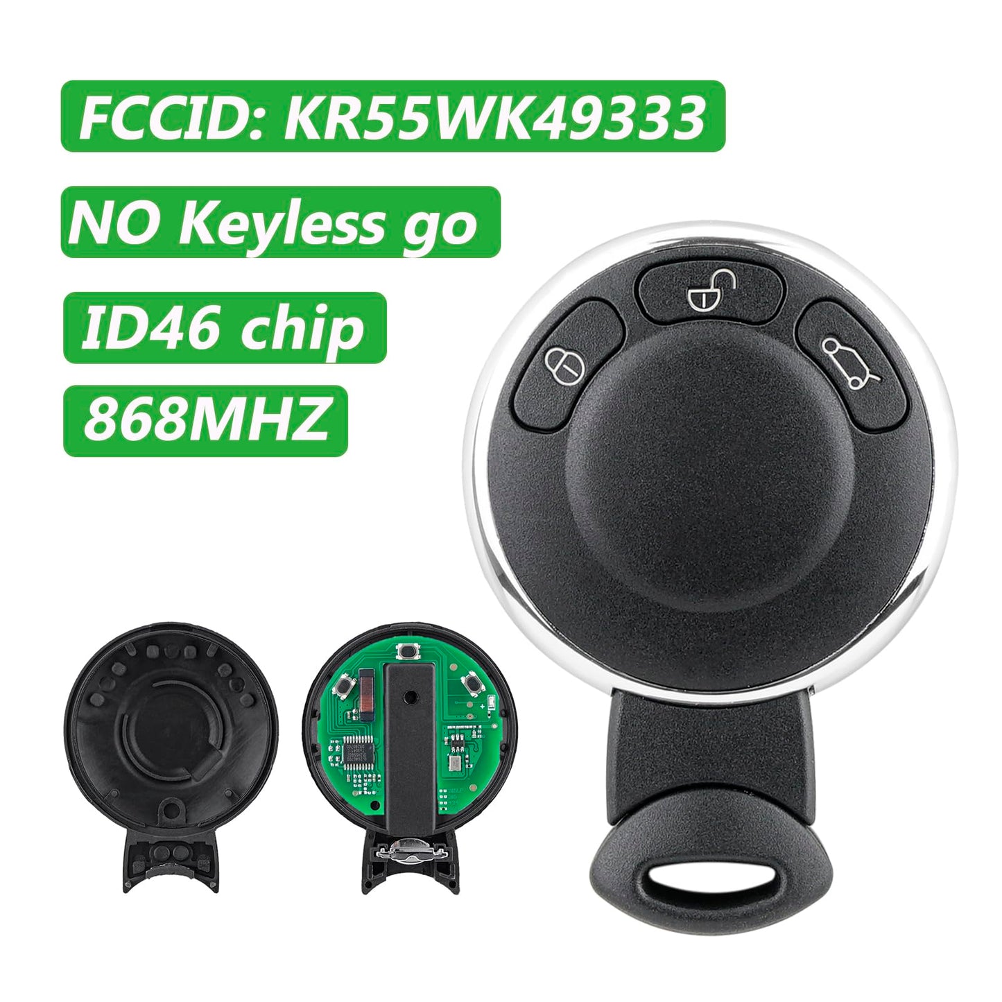 Chiave 3 pulsanti telecomando portachiavi 868MHZ ID46 Chip per BMW Mini Cooper 2007-2014 FCCID: KR55WK49333 NO Keyless go