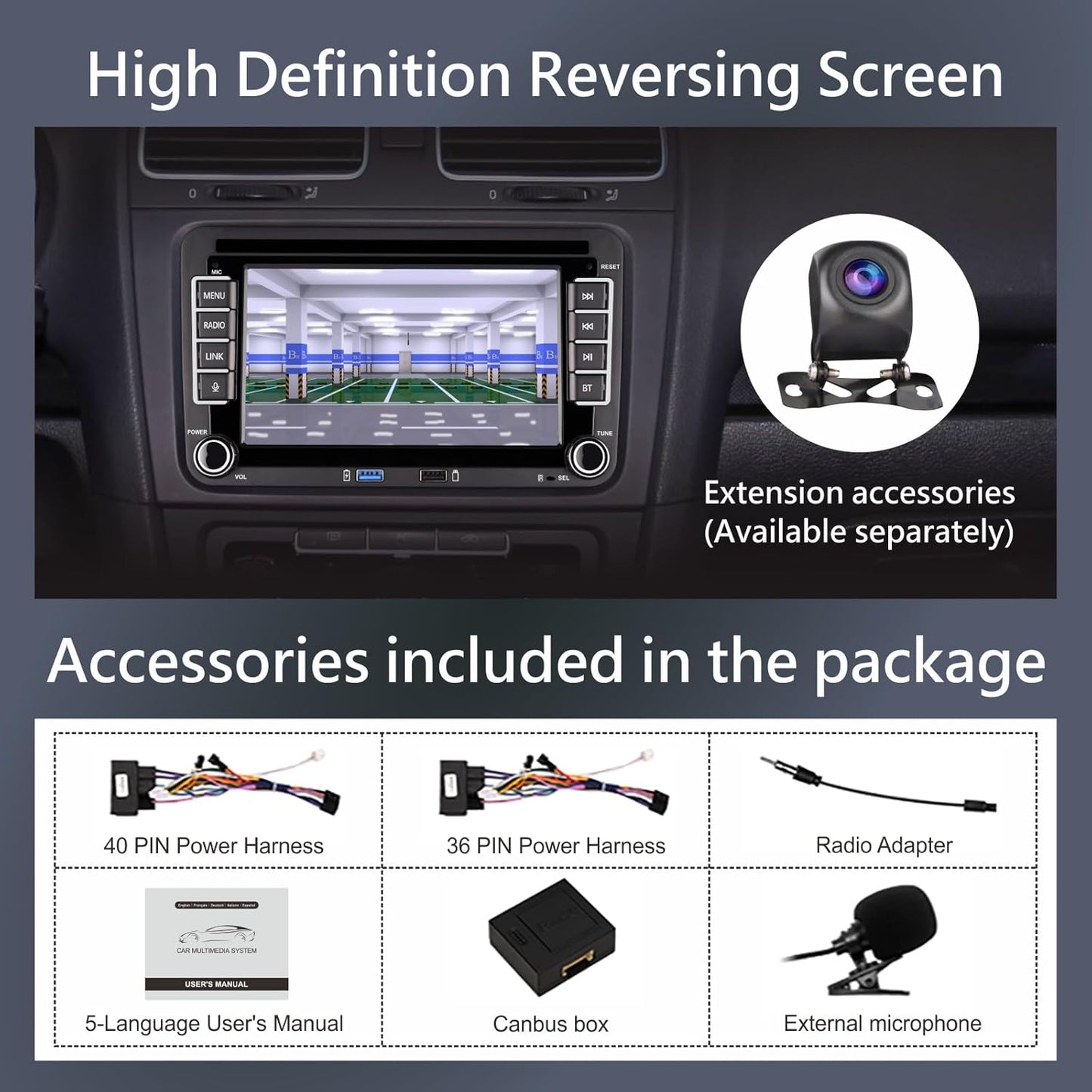 Autoradio per Golf 5 6 Passat Jetta Caddy Polo cc Tiguan EOS Touran T5 Scirocco Wireless Carplay & Android Auto, con display IPS da 7 inch Bluetooth/FM/AM/USB/EQ/Touch