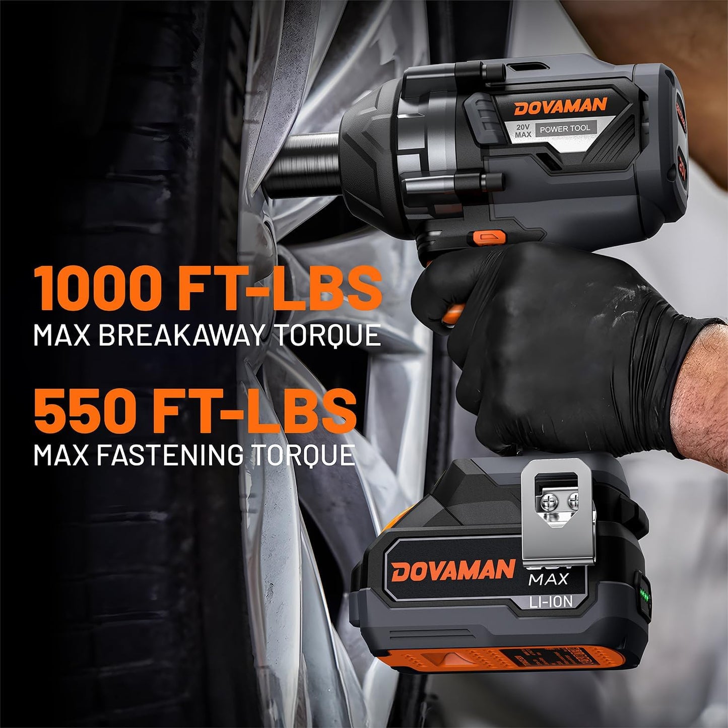 TITANCE X8 Chiave a percussione senza fili 20V MAX, pistola a percussione brushless da 1/2" ad alta coppia da 1200N.m, kit chiave a percussione elettrica da 2400 giri/min per auto, batteria da 4000mAh