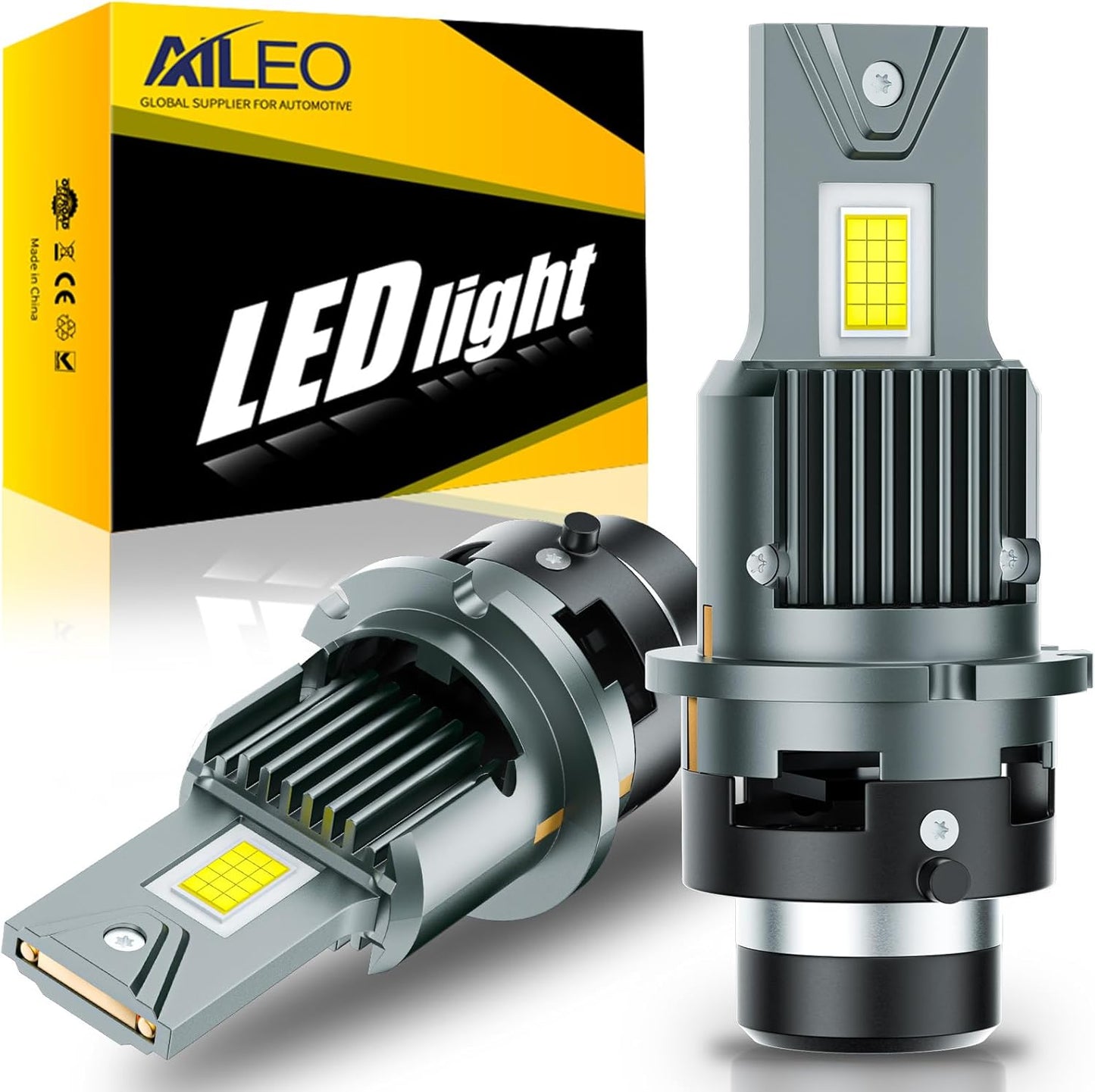D4S LED Headlight Bulbs High Brightness 22000 Lumens AILEO Per Pair White 6500K No Additional Components Required Integrated Design Plug and Play 2 Pcs