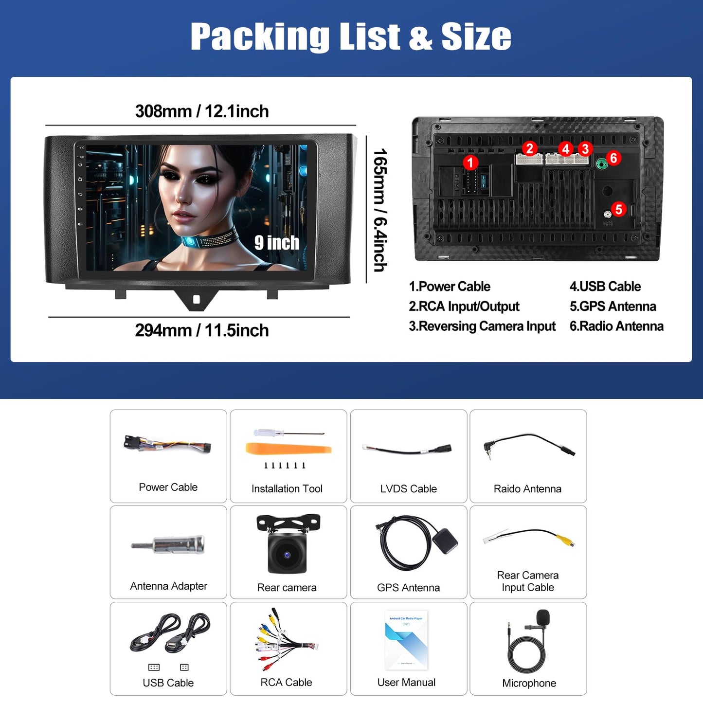 Autoradio con CarPlay/Android/DSP SIXWIN 2+64G Android 13 per Mercedes-Benz Smart Fortwo 2011-2015,1280 * 720, 9" HD Schermo Navigatore GPS WiFi BT USB FM RDS Mirror Link