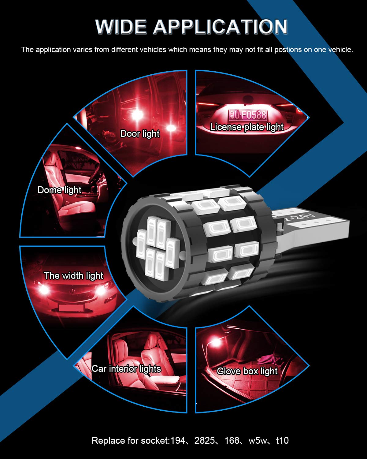 KATUR T10 W5W LED 194 168 2825 Lampadina Cuneo LED CANBUS Senza errori Super Luminoso 6000K Xenon Bianco 30x3014SMD 12-24V per Luci Car Dome Map Door Luce di cortesia per Targa (Versione aggiornata)
