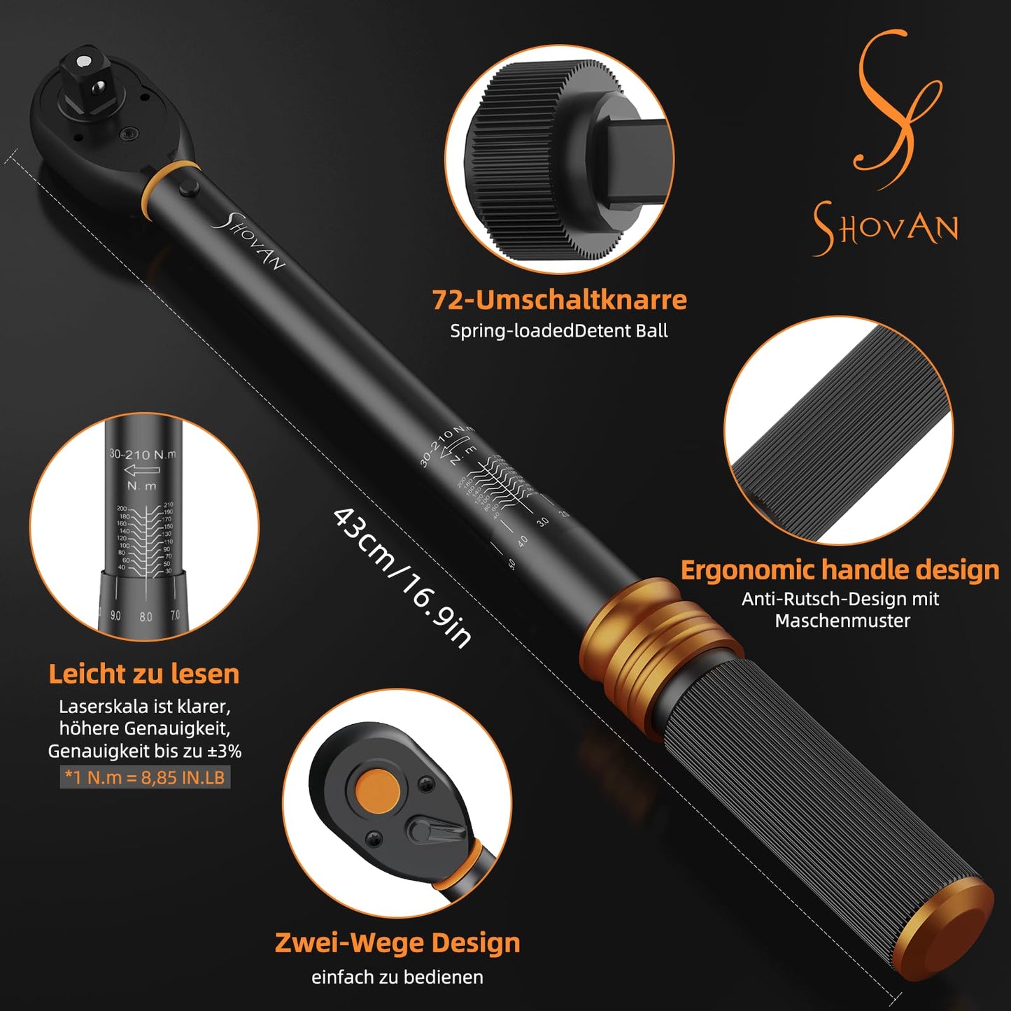 Chiave Dinamometrica Bici, Set Chiavi a Cricchetto 1/4 di Pollice 2-24 Nm, Cricchetto Reversibile a 72 Denti, Precisione di Errore ± 3%, con Adattatore da 3/8", Punte Phillips Hex e Torx
