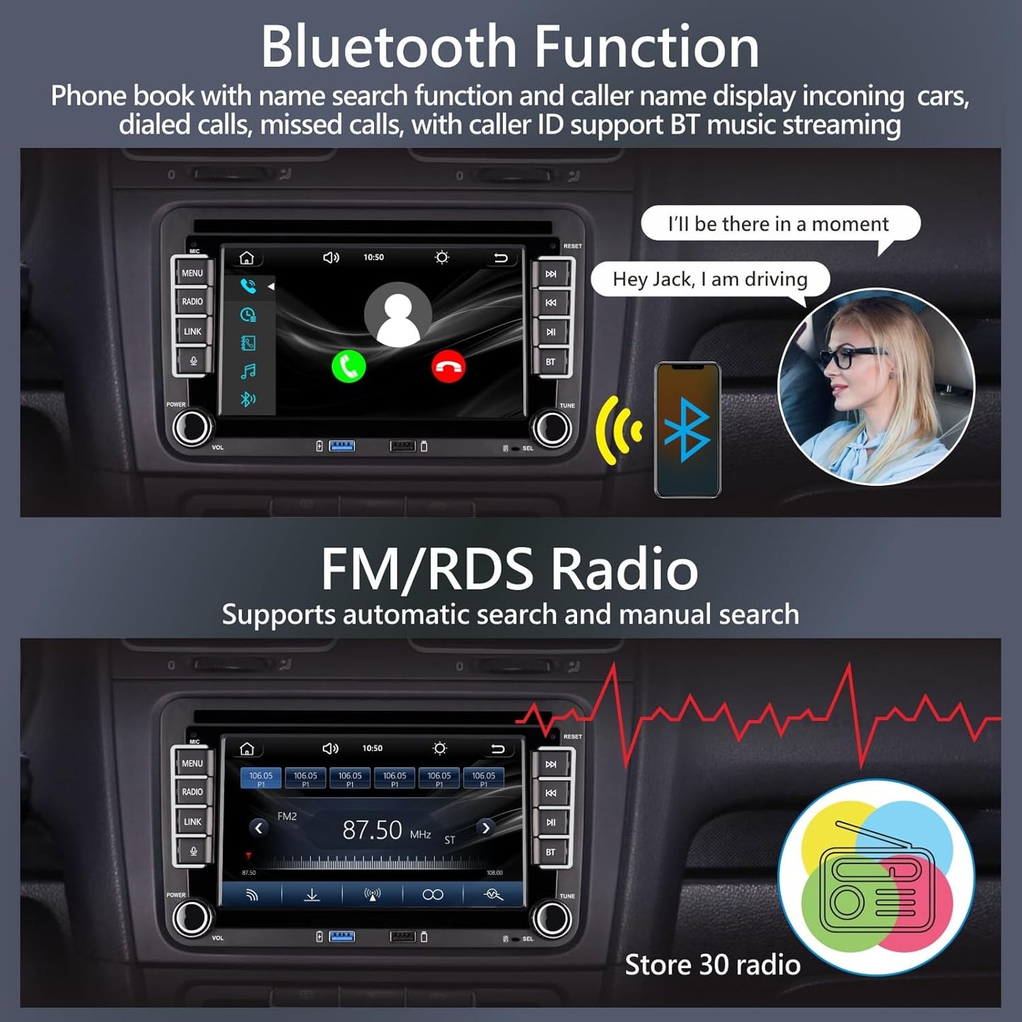 Autoradio per Golf 5 6 Passat Jetta Caddy Polo cc Tiguan EOS Touran T5 Scirocco Wireless Carplay & Android Auto, con display IPS da 7 inch Bluetooth/FM/AM/USB/EQ/Touch