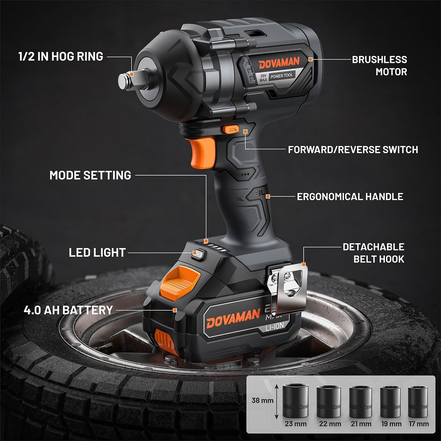 TITANCE X8 Chiave a percussione senza fili 20V MAX, pistola a percussione brushless da 1/2" ad alta coppia da 1200N.m, kit chiave a percussione elettrica da 2400 giri/min per auto, batteria da 4000mAh