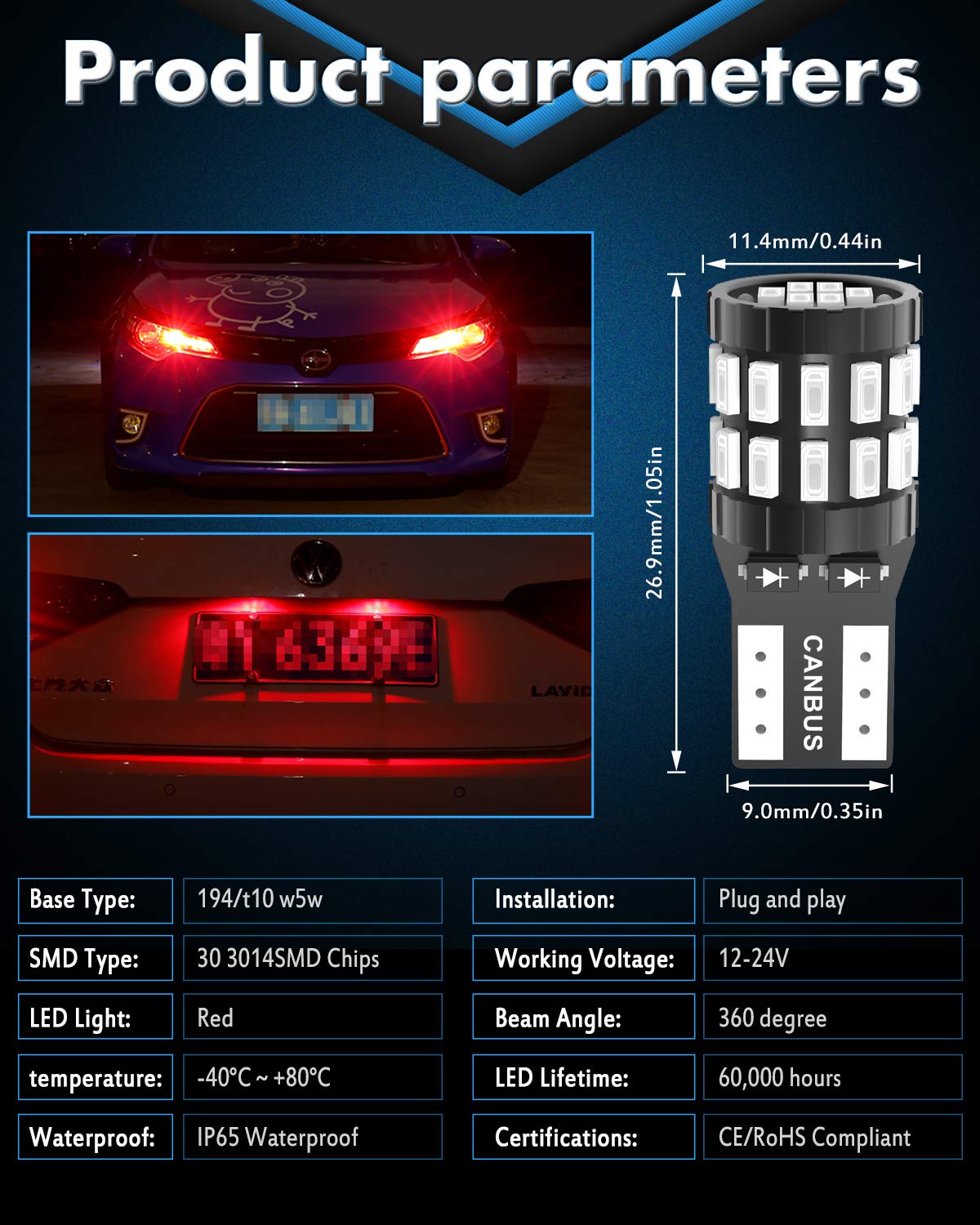 KATUR T10 W5W LED 194 168 2825 Lampadina Cuneo LED CANBUS Senza errori Super Luminoso 6000K Xenon Bianco 30x3014SMD 12-24V per Luci Car Dome Map Door Luce di cortesia per Targa (Versione aggiornata)