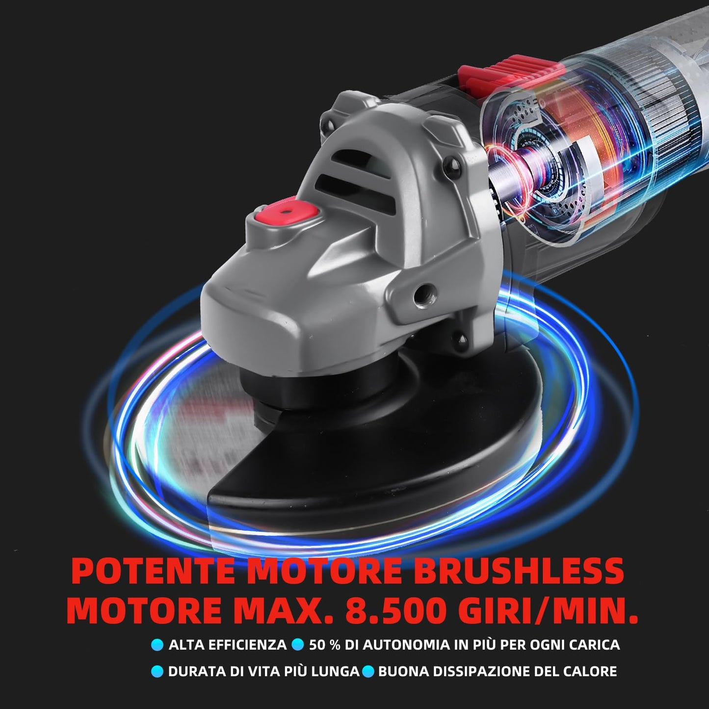 Smerigliatrice Angolare Motore brushless con 2 batterie *4.0Ah,8500RPM,10 dischi da taglio 125 mm smerigliatrice a batteria, 20V