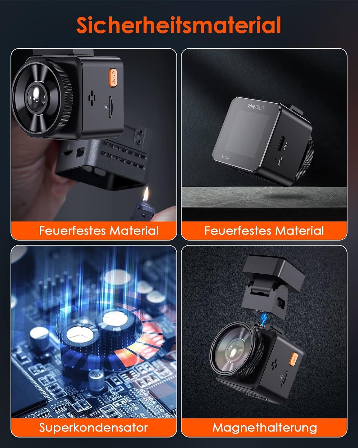 VANTRUE E1 WiFi GPS Dash Cam, 2596x1944P 30FPS Telecamera Per Auto a condensatore con Schermo IPS da 1,54 Pollice a 160°, Monitoraggio del parcheggio 24 ore, Telecomando e controllo vocale, Max 512G