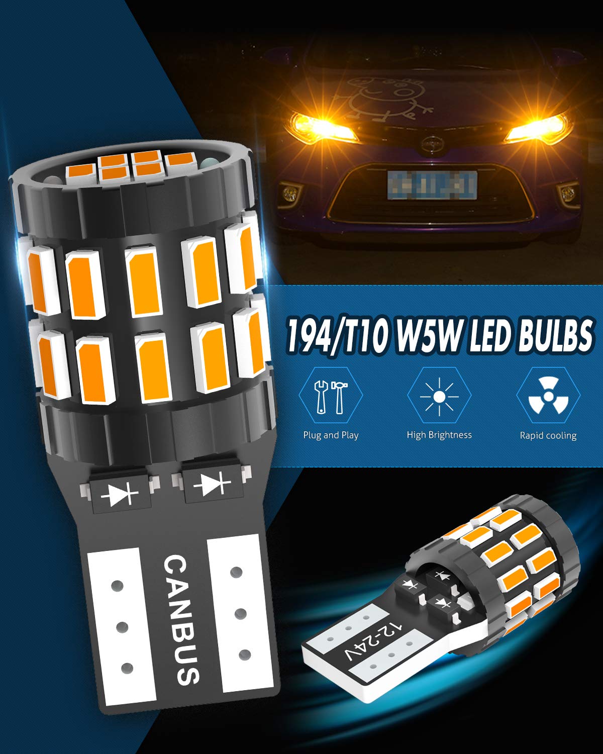 KATUR T10 W5W LED 194 168 2825 Lampadina Cuneo LED CANBUS Senza errori Super Luminoso 6000K Xenon Bianco 30x3014SMD 12-24V per Luci Car Dome Map Door Luce di cortesia per Targa (Versione aggiornata)