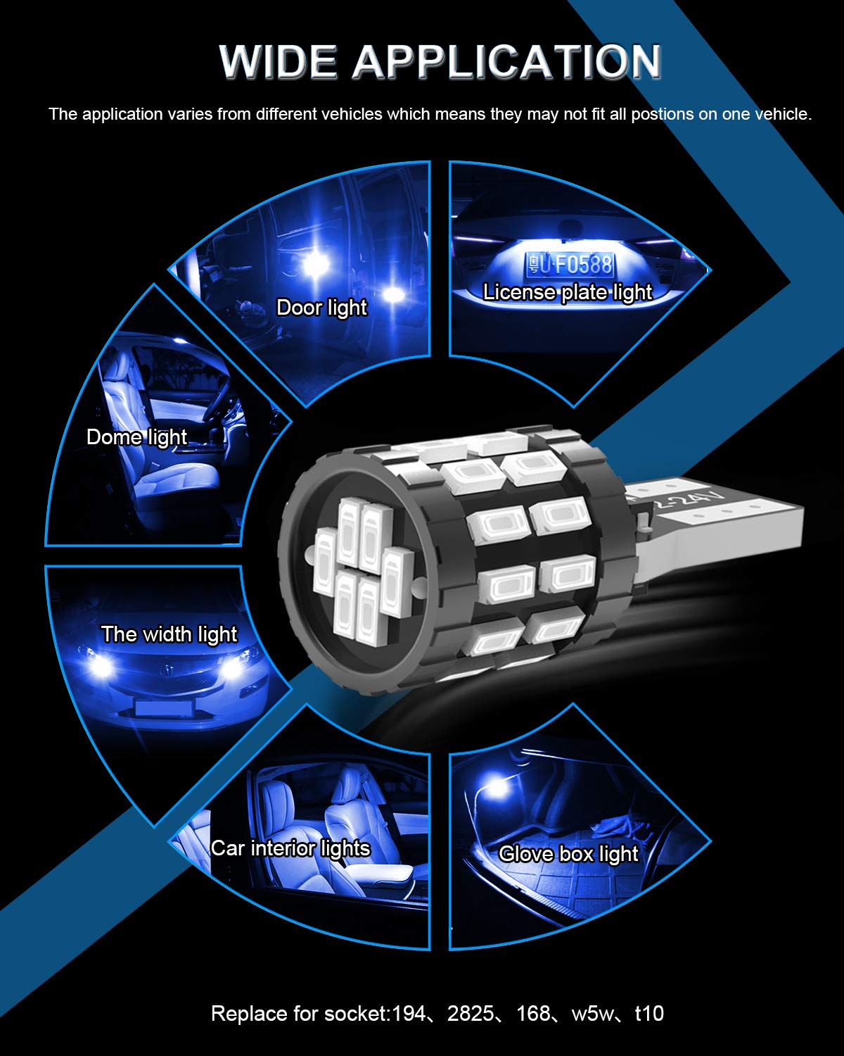 KATUR T10 W5W LED 194 168 2825 Lampadina Cuneo LED CANBUS Senza errori Super Luminoso 6000K Xenon Bianco 30x3014SMD 12-24V per Luci Car Dome Map Door Luce di cortesia per Targa (Versione aggiornata)