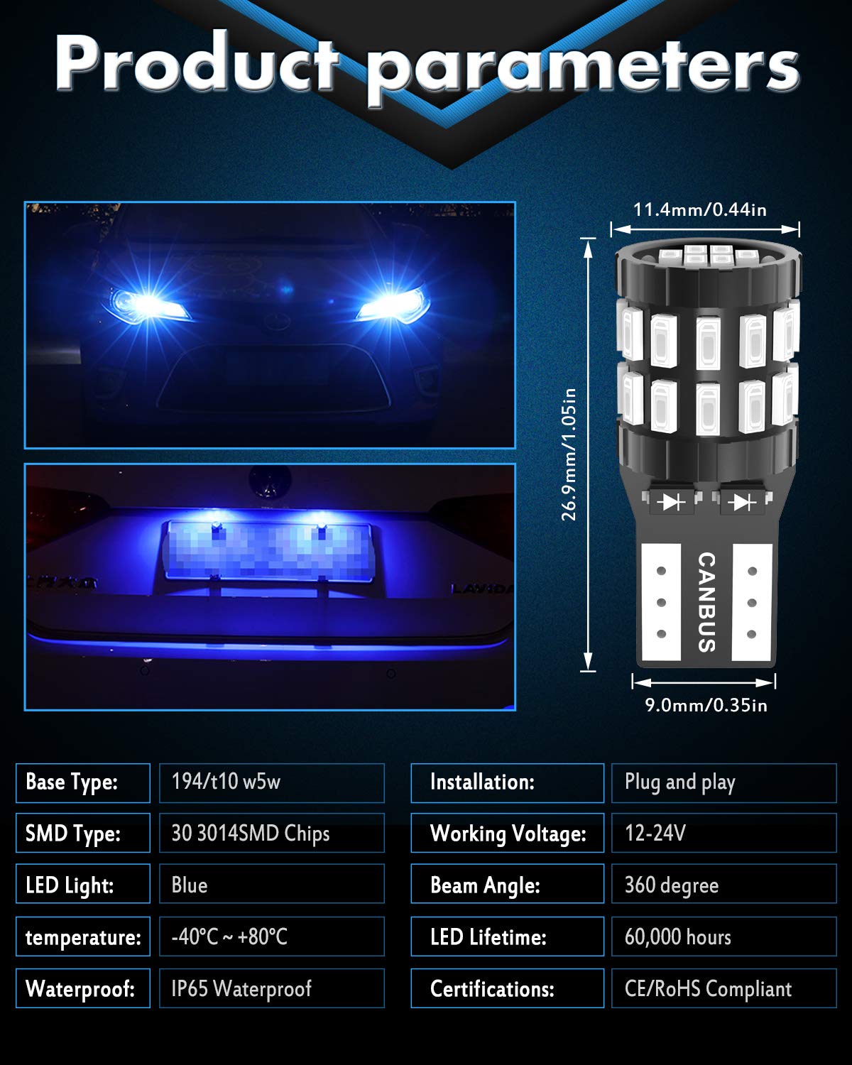 KATUR T10 W5W LED 194 168 2825 Lampadina Cuneo LED CANBUS Senza errori Super Luminoso 6000K Xenon Bianco 30x3014SMD 12-24V per Luci Car Dome Map Door Luce di cortesia per Targa (Versione aggiornata)