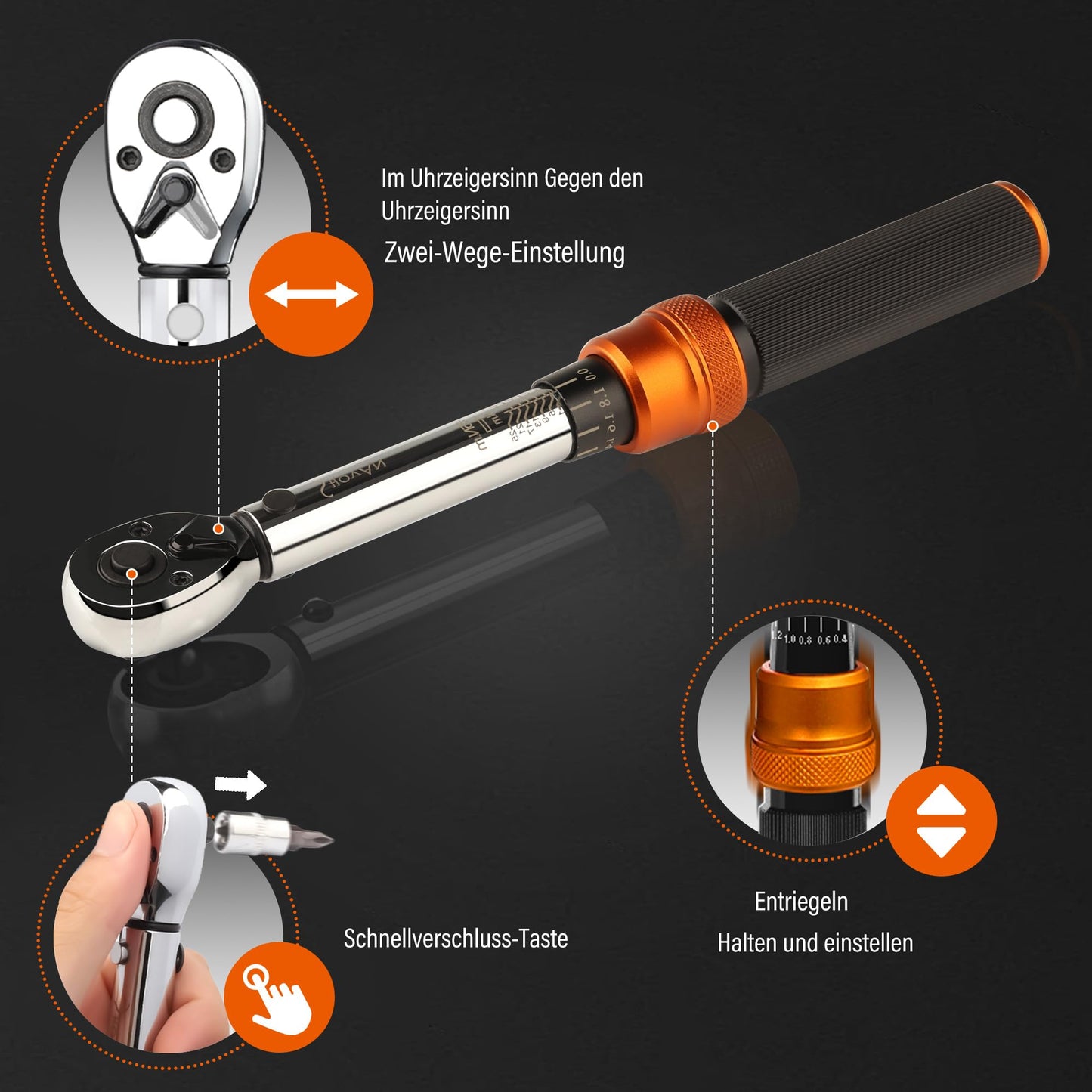 Chiave Dinamometrica Bici, Set Chiavi a Cricchetto 1/4 di Pollice 2-24 Nm, Cricchetto Reversibile a 72 Denti, Precisione di Errore ± 3%, con Adattatore da 3/8", Punte Phillips Hex e Torx
