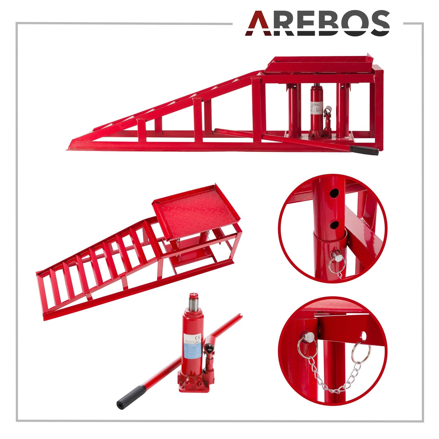 Rampa Sollevamento per Auto Veicolo Arebos 2x | 2T Jack | Martinetto Idraulico Regolabile
