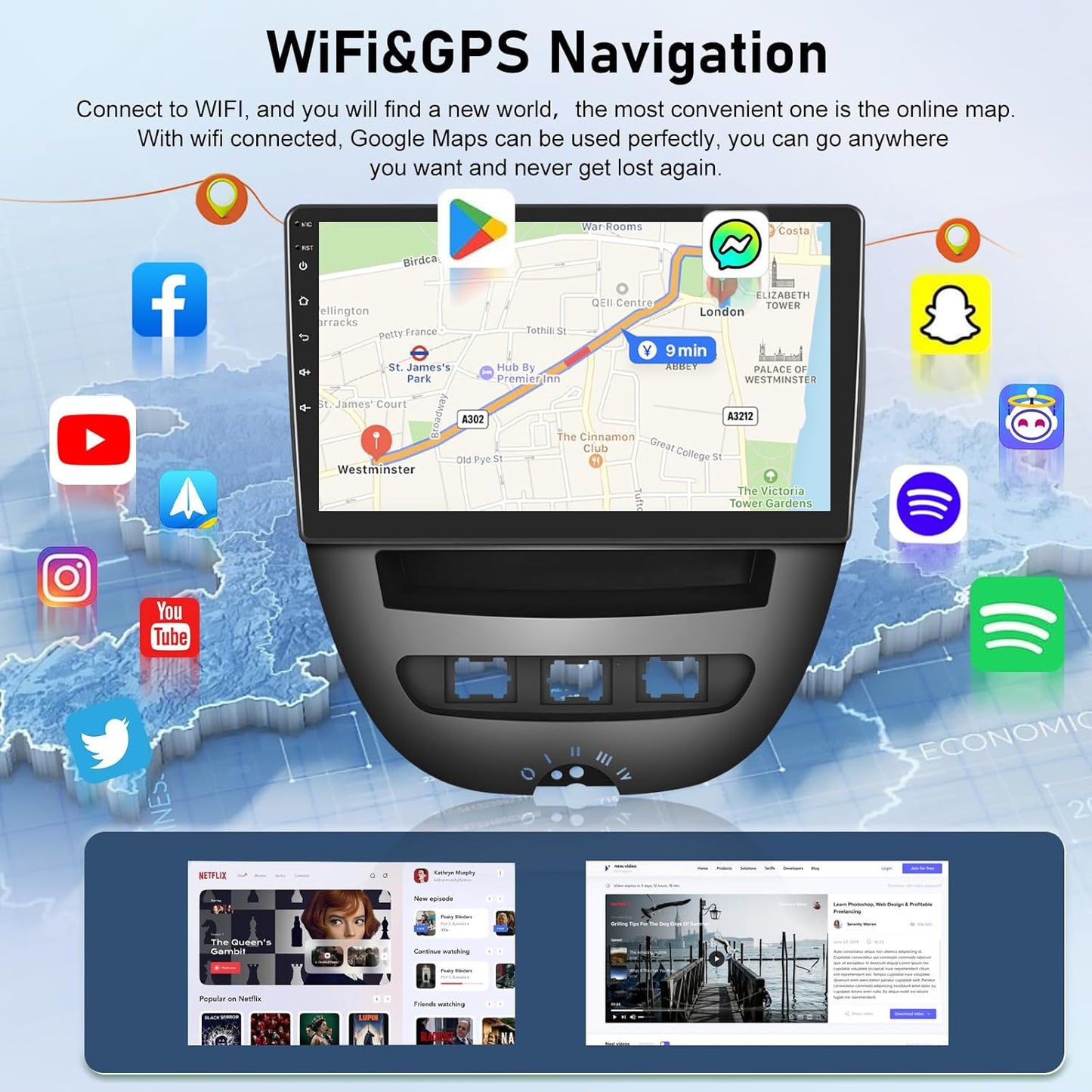 Autoradio per Peugeot 107 / Citroen C1 / Toyota Aygo 2004-2014 con Carplay wireless e Android Auto - Autoradio Android 13 da 10 pollici con WiFi GPS Controllo del volante EQ Schermo diviso