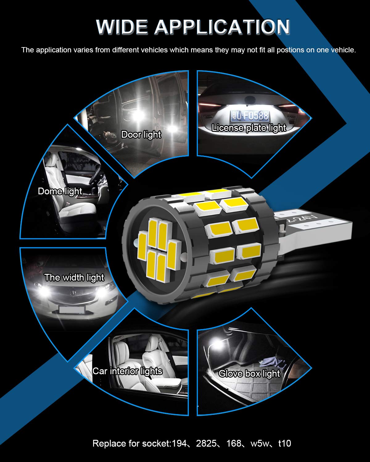 KATUR T10 W5W LED 194 168 2825 Lampadina Cuneo LED CANBUS Senza errori Super Luminoso 6000K Xenon Bianco 30x3014SMD 12-24V per Luci Car Dome Map Door Luce di cortesia per Targa (Versione aggiornata)
