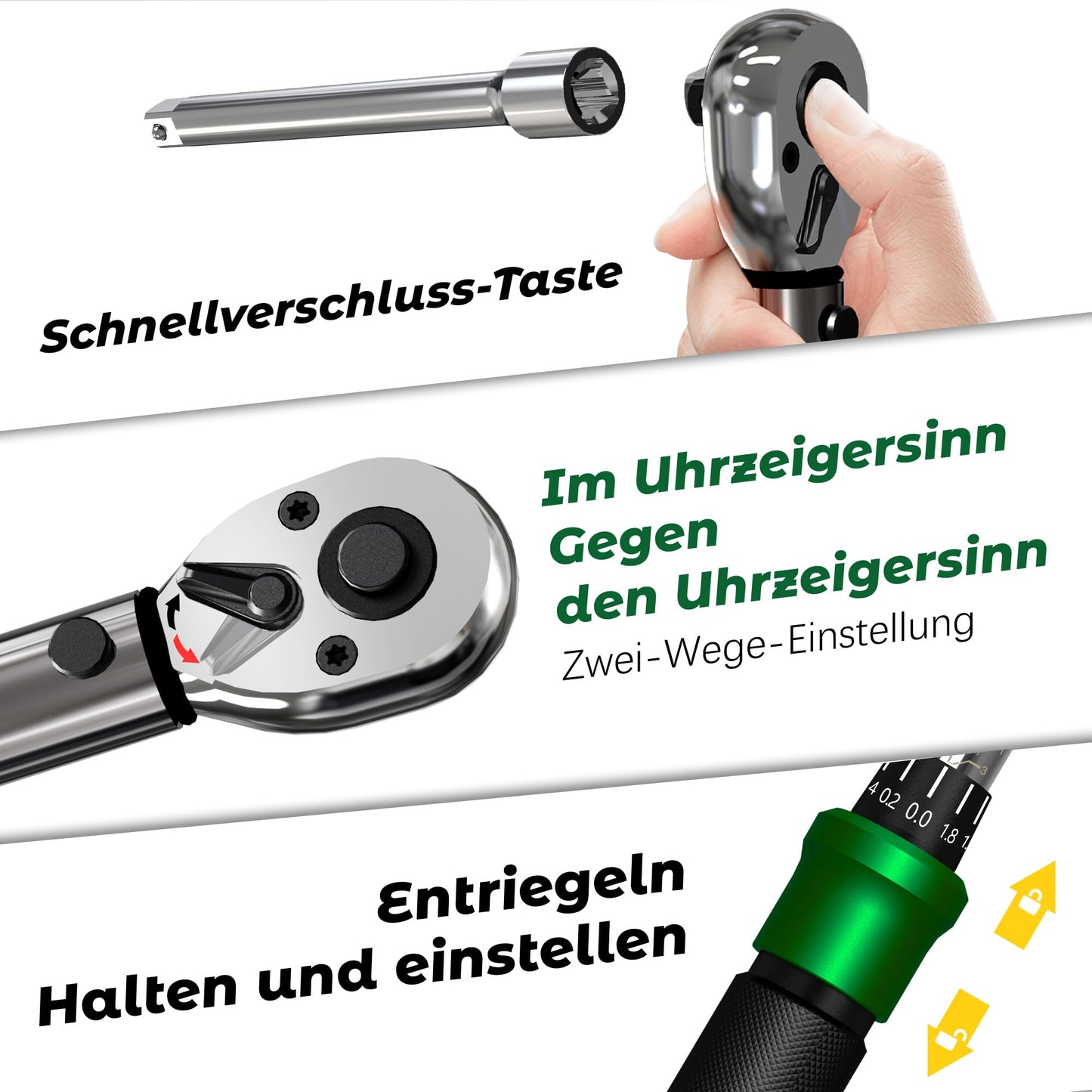 Chiave Dinamometrica Bici, Set Chiavi a Cricchetto 1/4 di Pollice 2-24 Nm, Cricchetto Reversibile a 72 Denti, Precisione di Errore ± 3%, con Adattatore da 3/8", Punte Phillips Hex e Torx