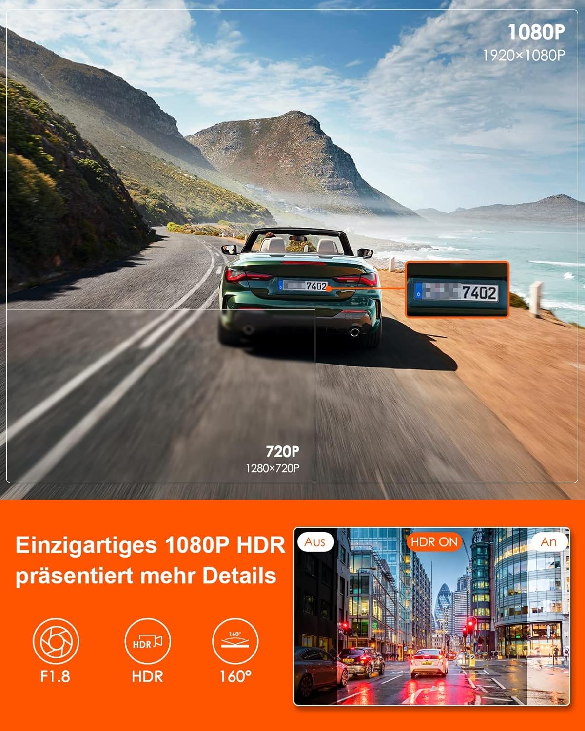 VANTRUE E1 WiFi GPS Dash Cam, 2596x1944P 30FPS Telecamera Per Auto a condensatore con Schermo IPS da 1,54 Pollice a 160°, Monitoraggio del parcheggio 24 ore, Telecomando e controllo vocale, Max 512G