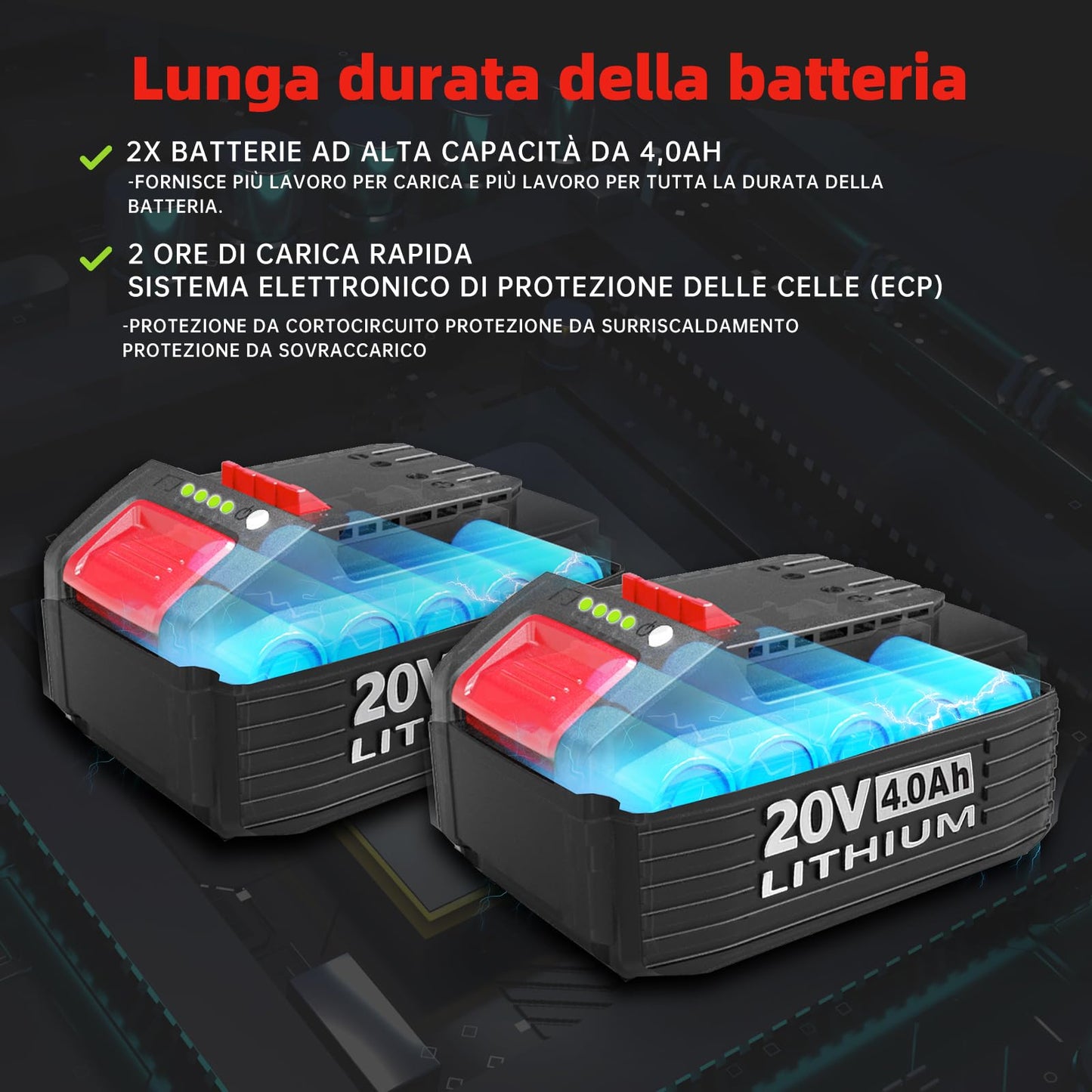 Smerigliatrice Angolare Motore brushless con 2 batterie *4.0Ah,8500RPM,10 dischi da taglio 125 mm smerigliatrice a batteria, 20V