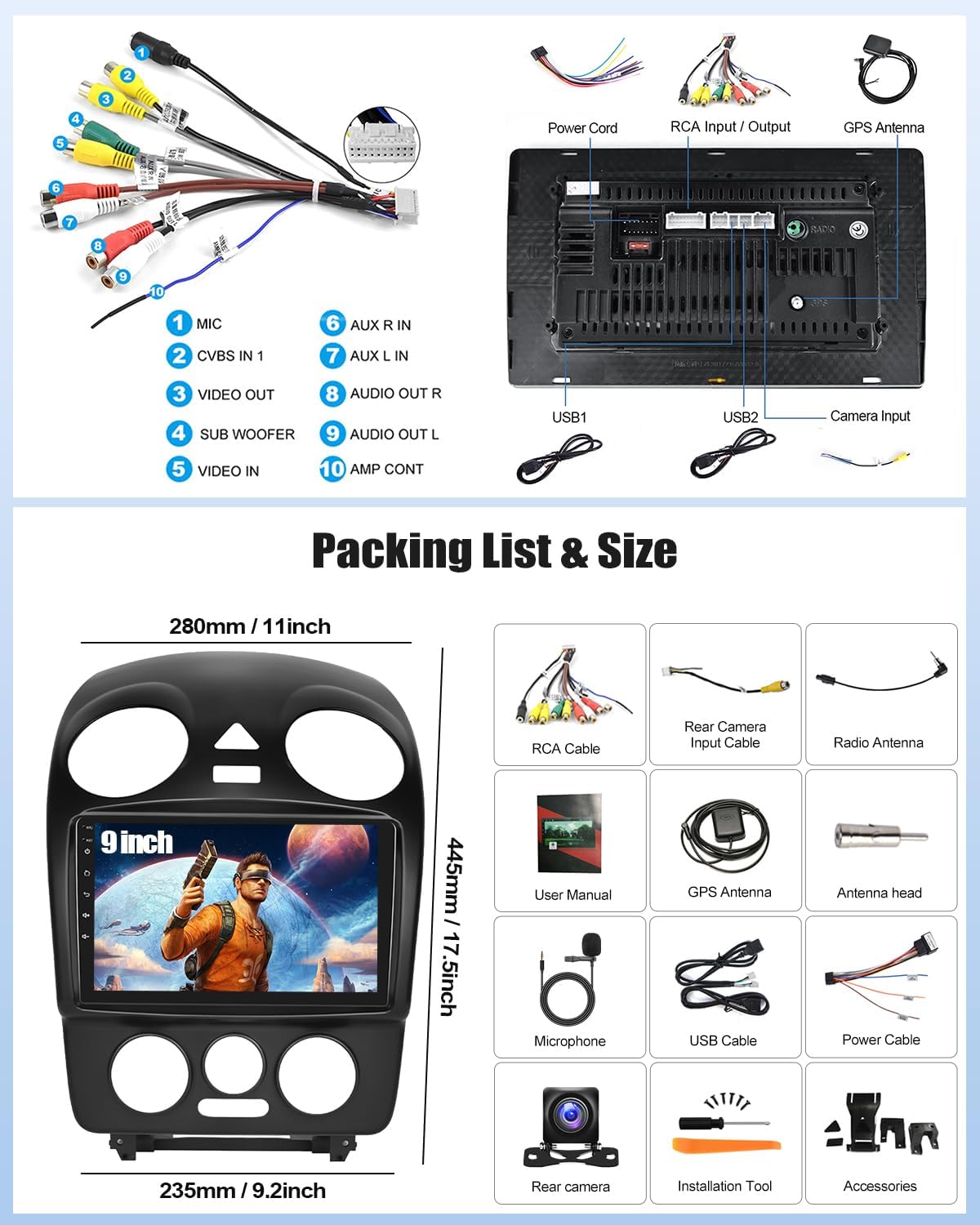 Autoradio con Navigatore per VW Beetle 2004-2010,2G+64G CAMECHO Android 12 Schermo da 9 Pollici Stereo 2 Din con Carplay Android Auto Mirror Link RDS WiFi Bluetooth +Telecamera Posteriore