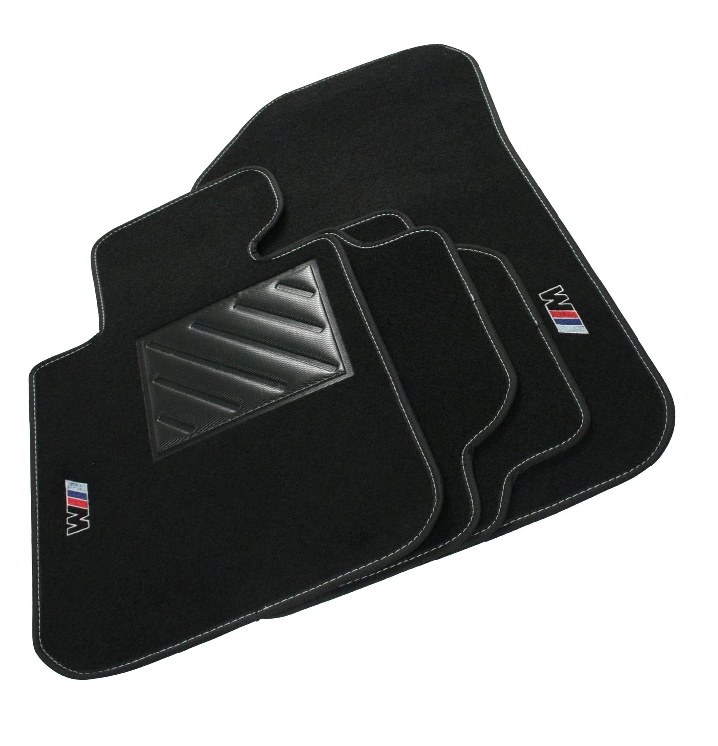 Tappetini compatibili per Serie 1 E87 dal 2004 al 2013 con logo ricamato e battitacco (2 ricami), Nero, per Autovettura