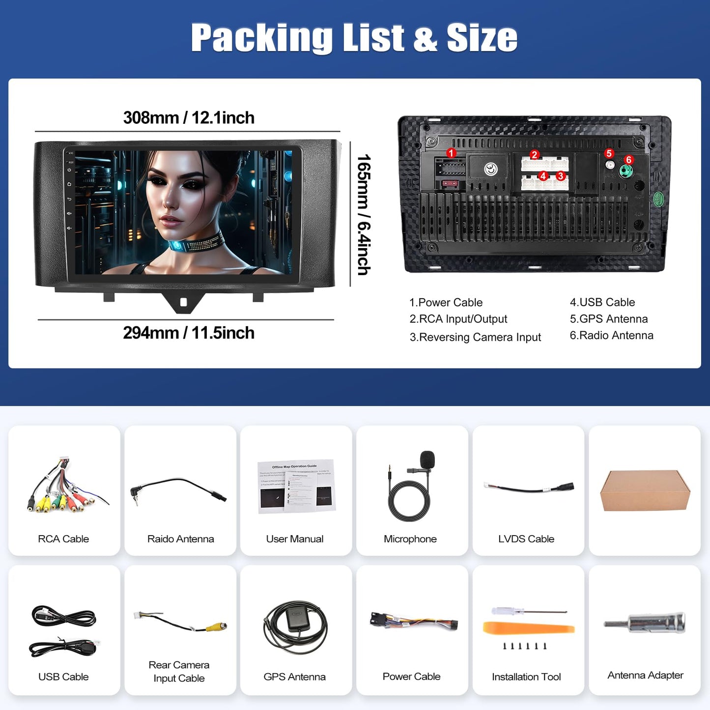 Autoradio con CarPlay/Android/DSP SIXWIN 2+64G Android 13 per Mercedes-Benz Smart Fortwo 2011-2015,1280 * 720, 9" HD Schermo Navigatore GPS WiFi BT USB FM RDS Mirror Link