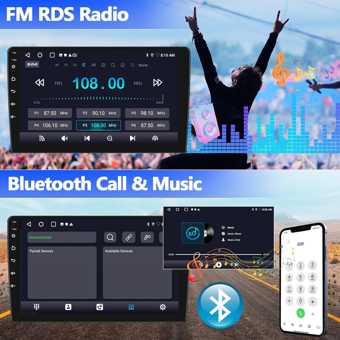 Autoradio con CarPlay/Android/DSP SIXWIN 2+64G Android 13 per Mercedes-Benz Smart Fortwo 2011-2015,1280 * 720, 9" HD Schermo Navigatore GPS WiFi BT USB FM RDS Mirror Link