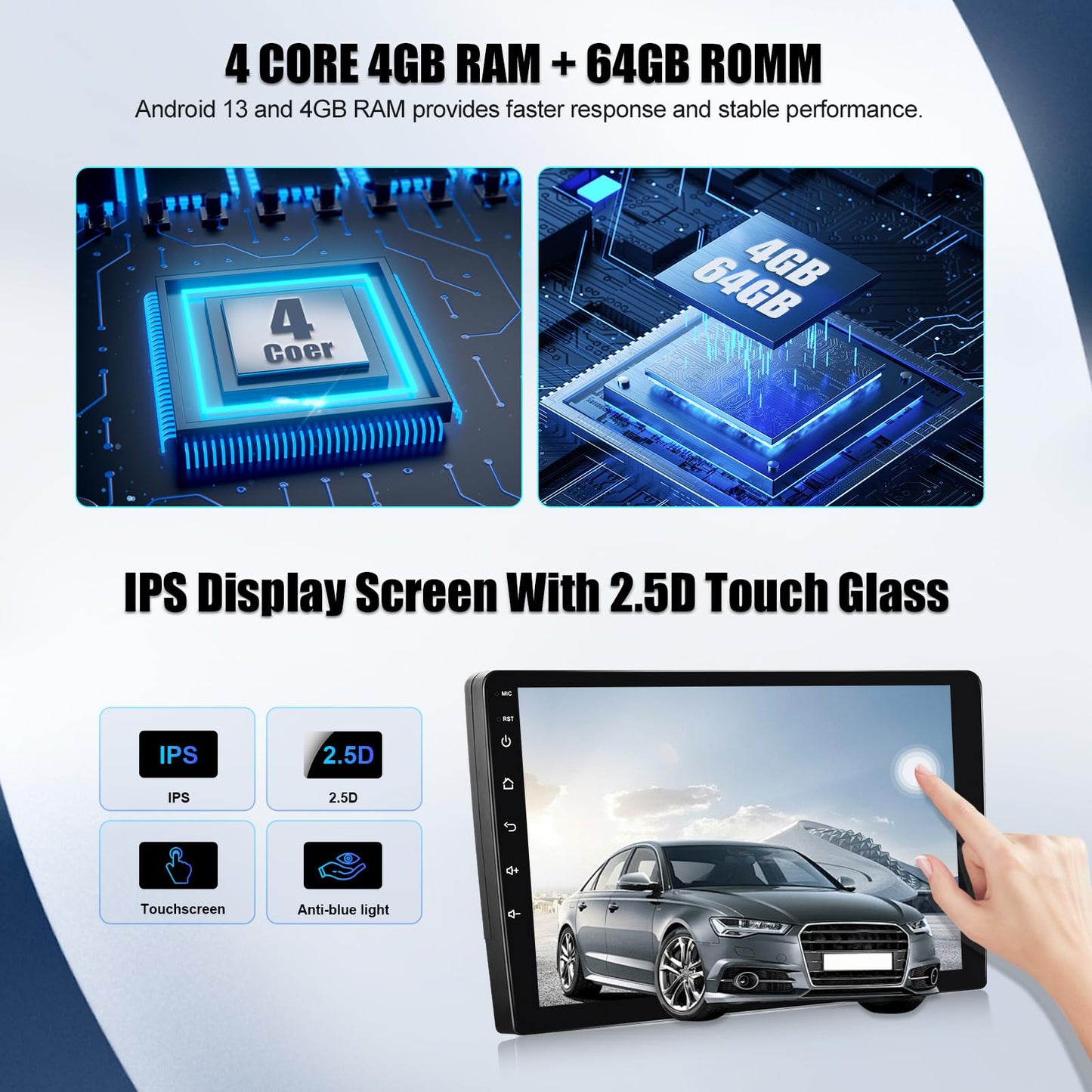 Autoradio con CarPlay/Android/DSP SIXWIN 2+64G Android 13 per Mercedes-Benz Smart Fortwo 2011-2015,1280 * 720, 9" HD Schermo Navigatore GPS WiFi BT USB FM RDS Mirror Link