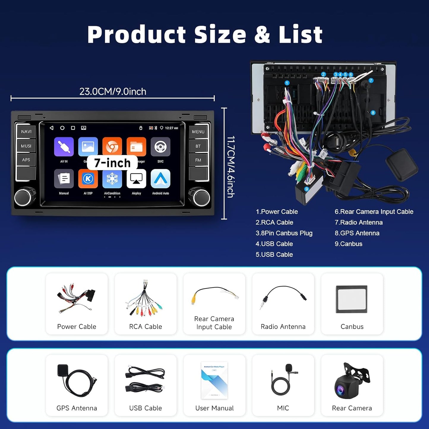 Autoradio per VW Touareg 2004-2011 【4+64G】Hodozzy Carplay Transporter T5 Multivan 2004-2009 con GPS/WiFi, 7 Pollici VW Autoradio Bluetooth con Android Auto/32 EQ/FM/RDS/SWC/USB+Retromarcia Telecamera