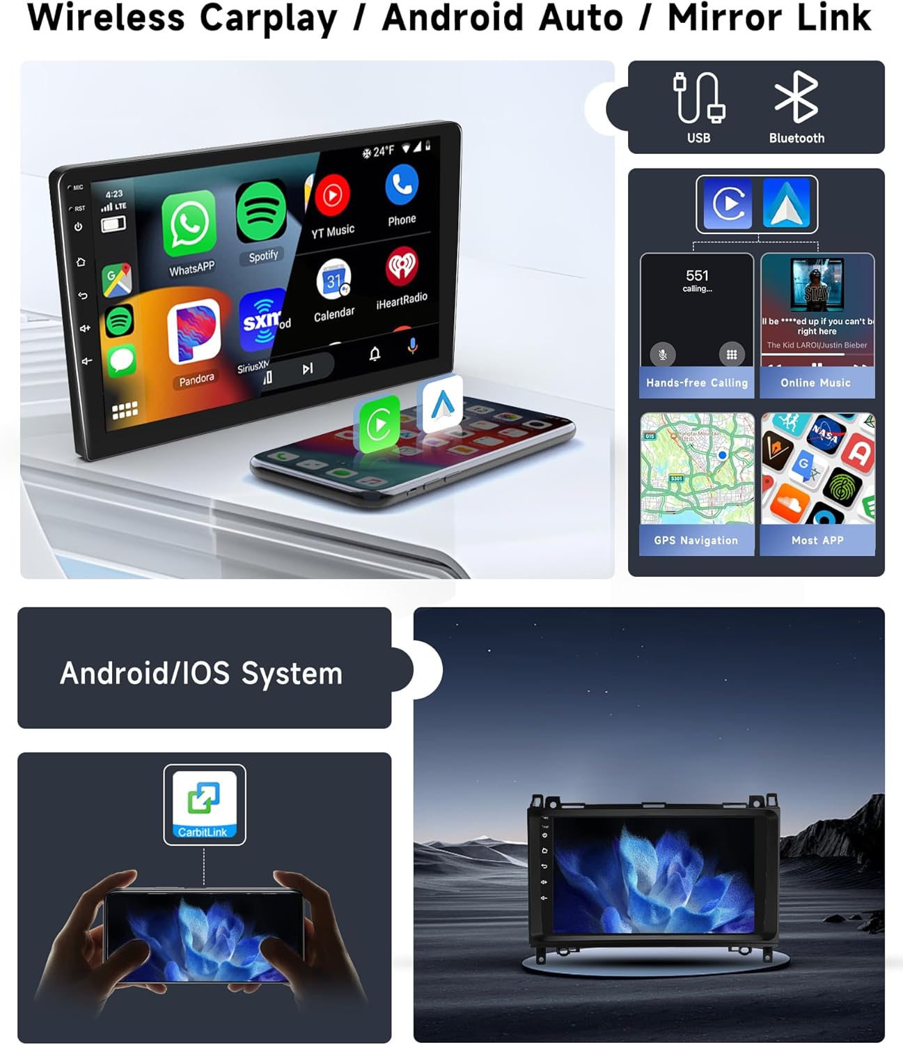 Autoradio Android 13 per Mercedes Benz 8 CORE 4+64G W906 Sprinter W169 W245 W639 Vito Viano, 9" IPS Touchscreen Stereo Auto co DSP Carplay Android Auto GPS Wi-Fi Bluetooth Radio FM RDS Retrocamera