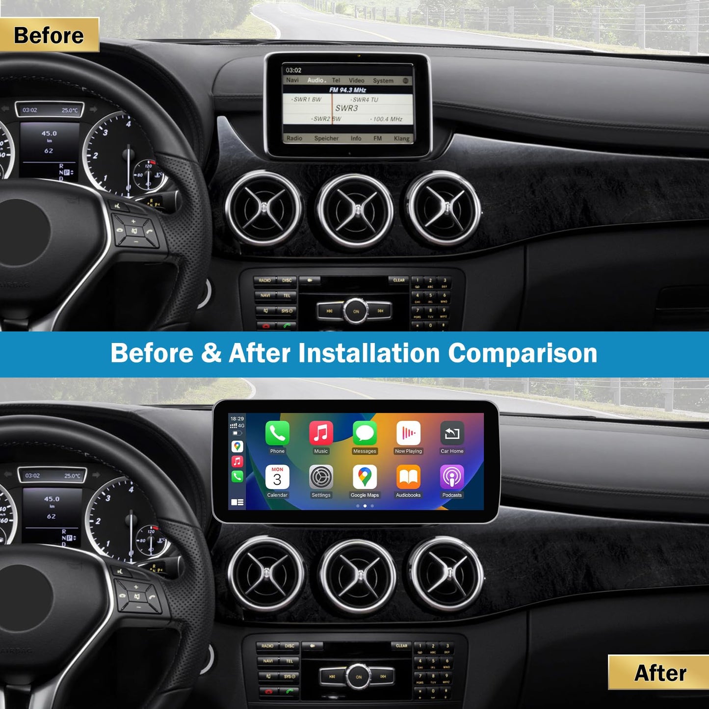 Autoradio da 10,25 pollici per Mercedes Benz Classe A/B GLA CLA W176 W246 C117 X117 X156 2013-2015 con NTG 4.5/4.7, supporta Apple Carplay/Android Auto/Mirrorlink