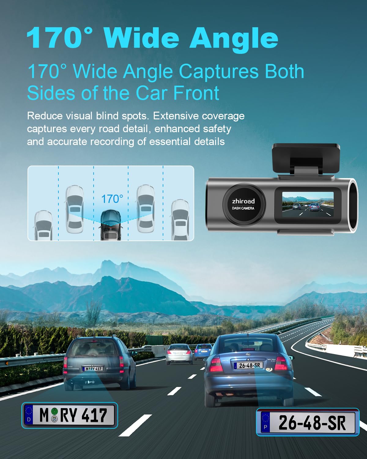 Dash Cam Auto, 4K Dashcam con 64G Scheda, Dashcam Auto con WiFi & App, Telecamera per Auto 170°, Schermo 1,47", WDR, Visione Notturna, Modalità Parcheggio, Sensore di Gravità, Registrazione in Loop
