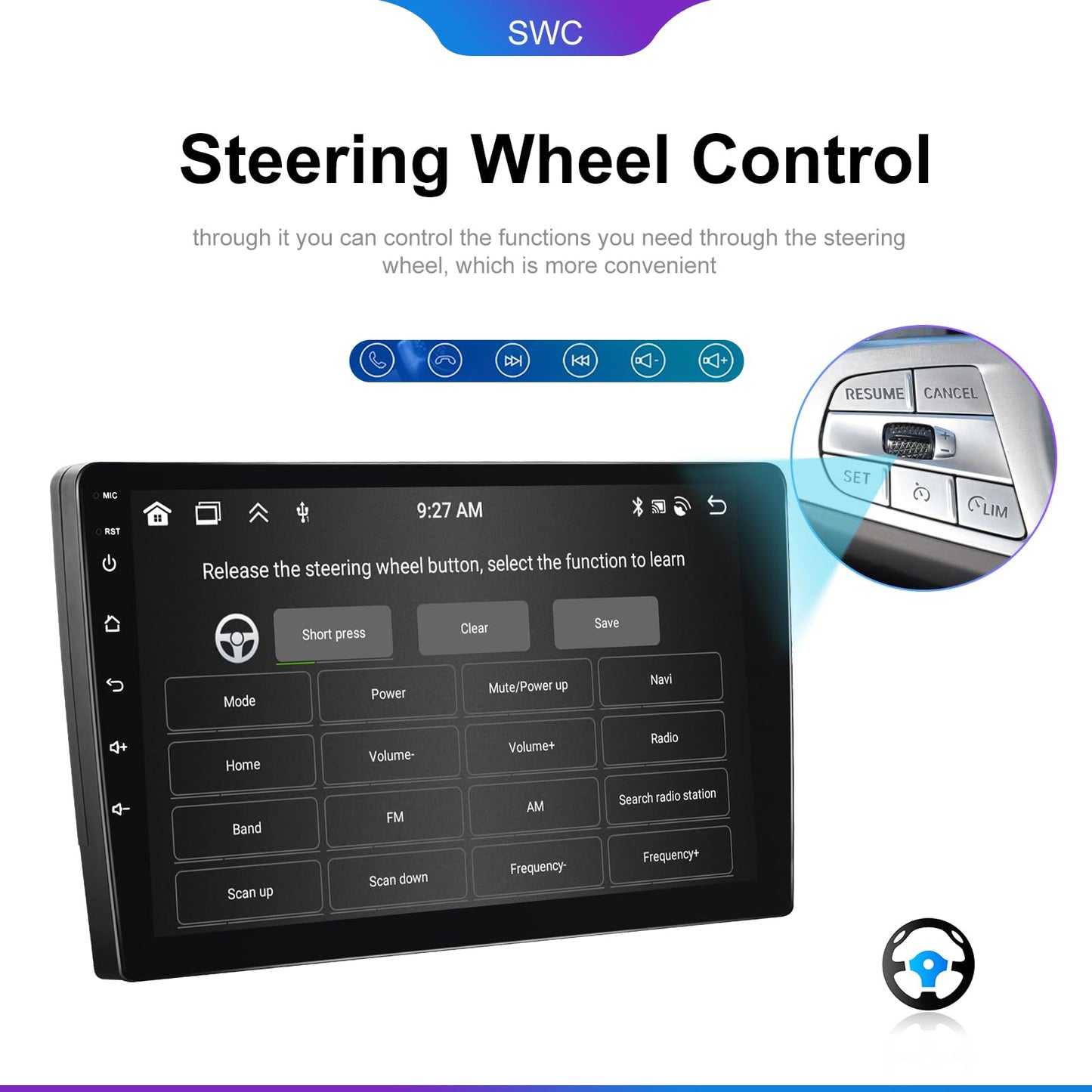 Autoradio con CarPlay/Android/DSP SIXWIN 2+64G Android 13 per Mercedes-Benz Smart Fortwo 2011-2015,1280 * 720, 9" HD Schermo Navigatore GPS WiFi BT USB FM RDS Mirror Link