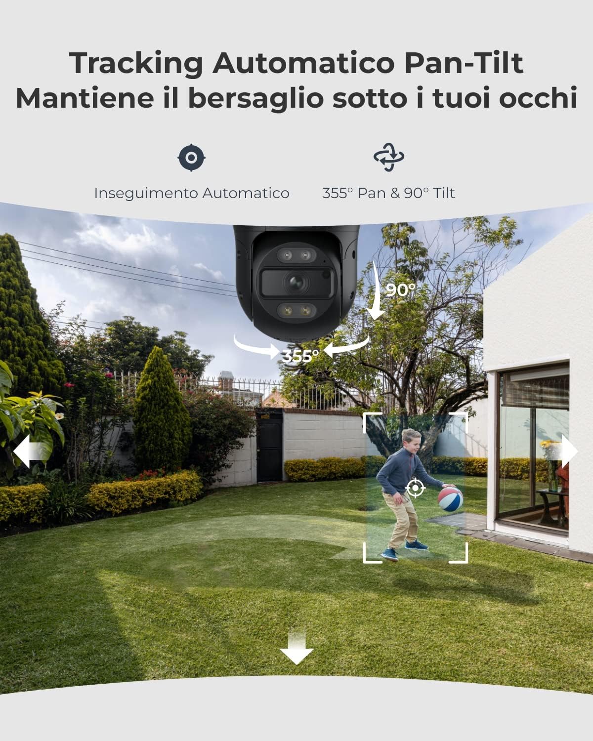 Reolink PoE 4K PT Telecamera Esterno, Panoramica a 355° e Inclinazione a 90°, Inseguimento Automatico, Rilevamento di Uomo/Veicolo/Animale, Visione Notturna a Colori, Audio 2 Vie, RLC-830A