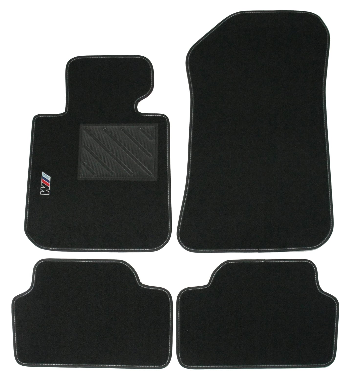 Tappetini compatibili per Serie 1 E87 dal 2004 al 2013 con logo ricamato e battitacco (2 ricami), Nero, per Autovettura