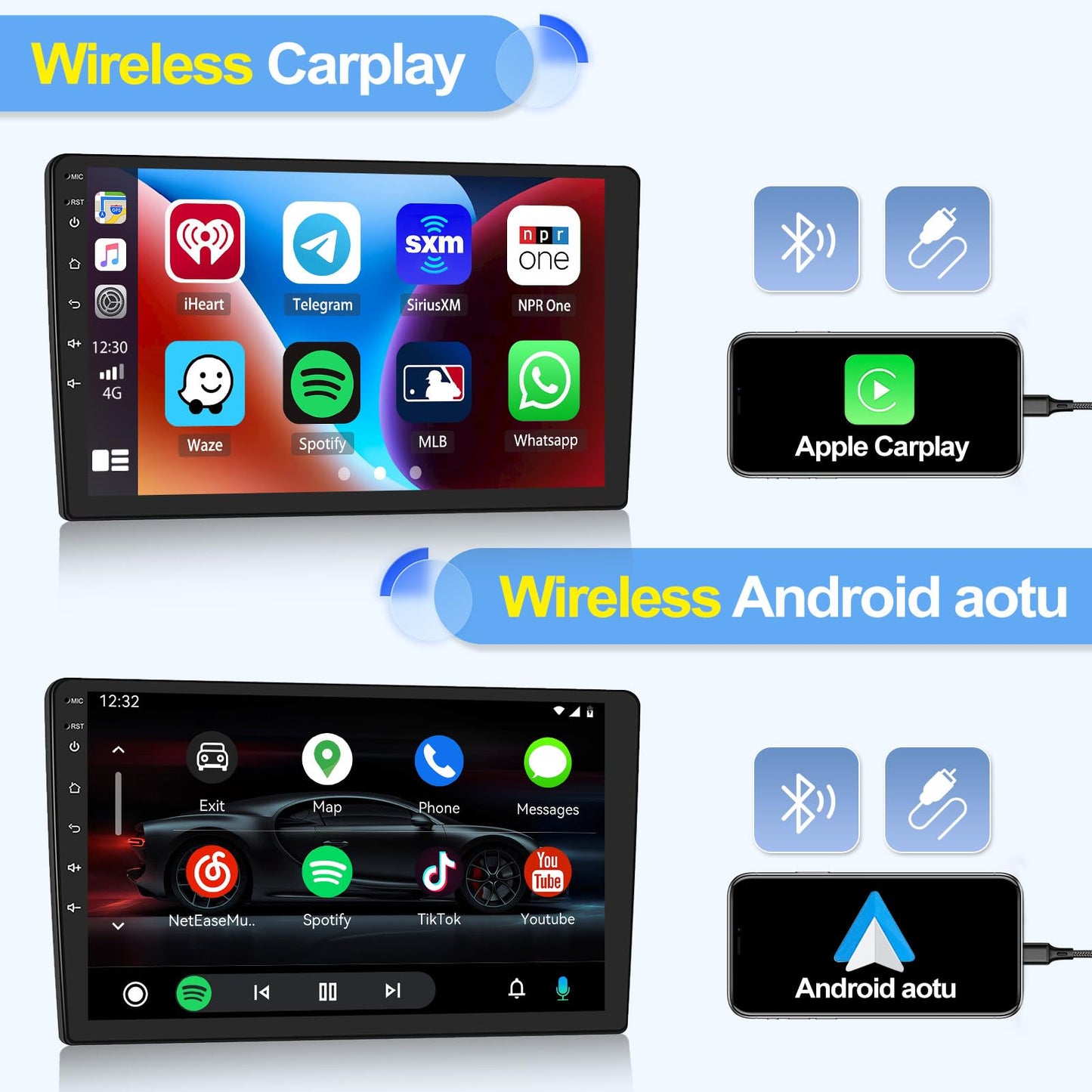 Autoradio con CarPlay/Android/DSP SIXWIN 2+64G Android 13 per Mercedes-Benz Smart Fortwo 2011-2015,1280 * 720, 9" HD Schermo Navigatore GPS WiFi BT USB FM RDS Mirror Link