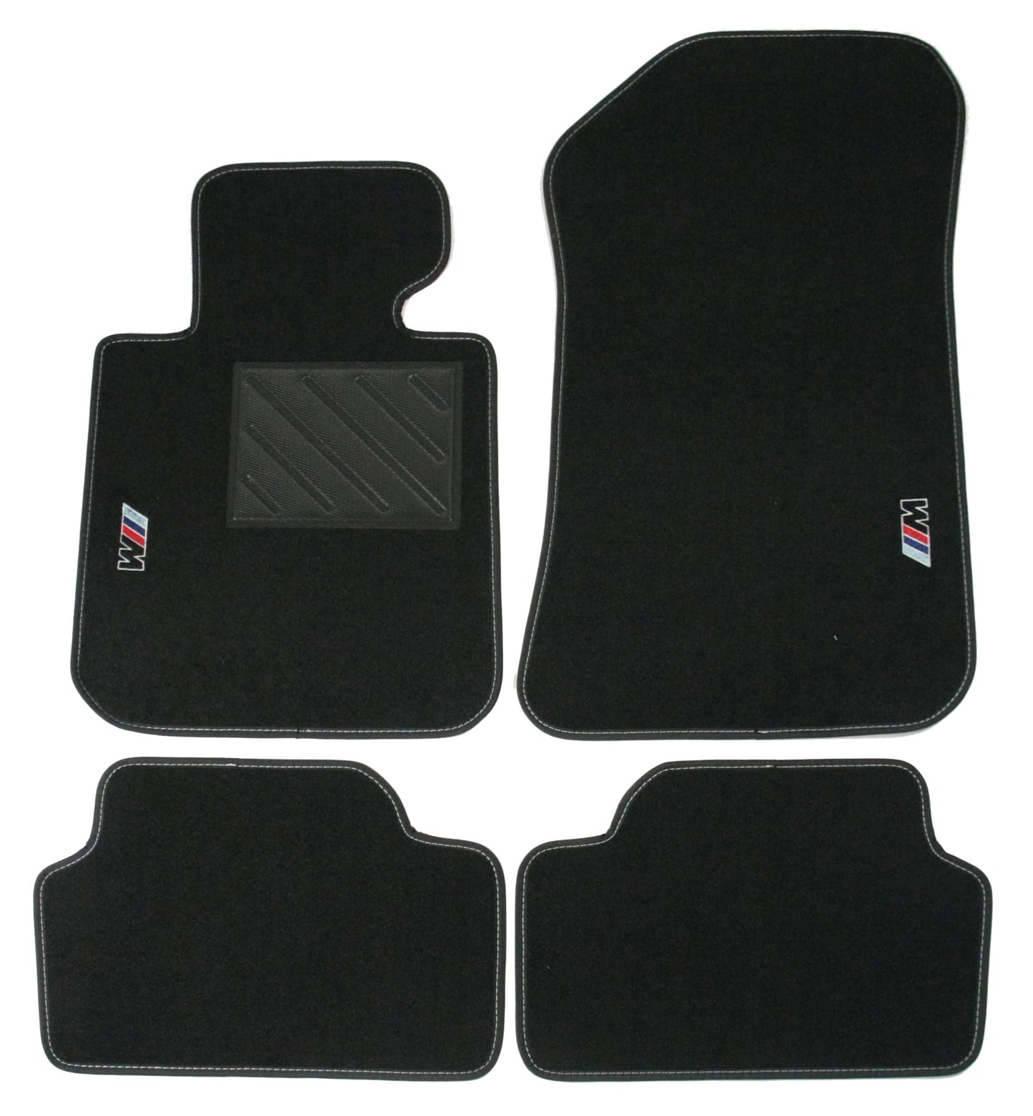 Tappetini compatibili per Serie 1 E87 dal 2004 al 2013 con logo ricamato e battitacco (2 ricami), Nero, per Autovettura