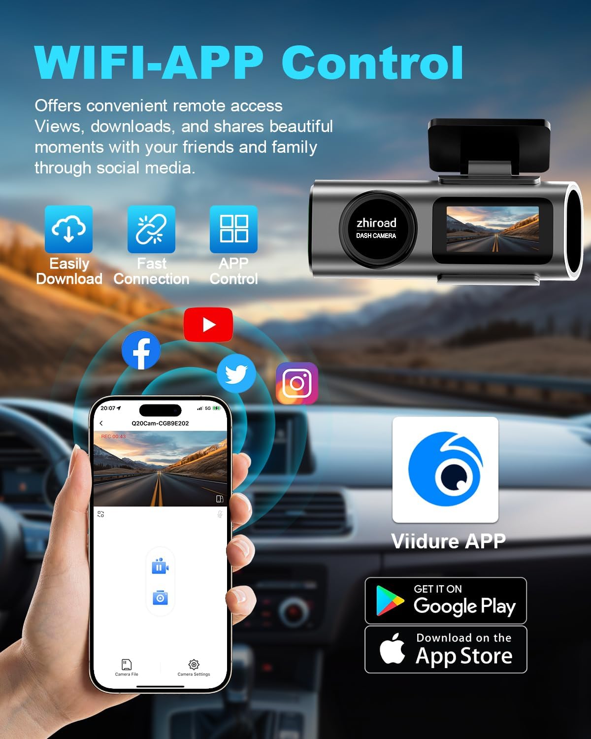 Dash Cam Auto, 4K Dashcam con 64G Scheda, Dashcam Auto con WiFi & App, Telecamera per Auto 170°, Schermo 1,47", WDR, Visione Notturna, Modalità Parcheggio, Sensore di Gravità, Registrazione in Loop