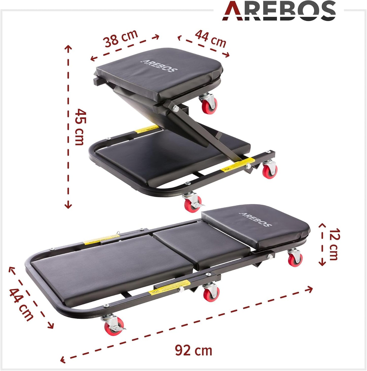 Arebos Carrello per Montaggio 2 in 1 Fino a 150 kg | Carrellino Sgabello da Officina