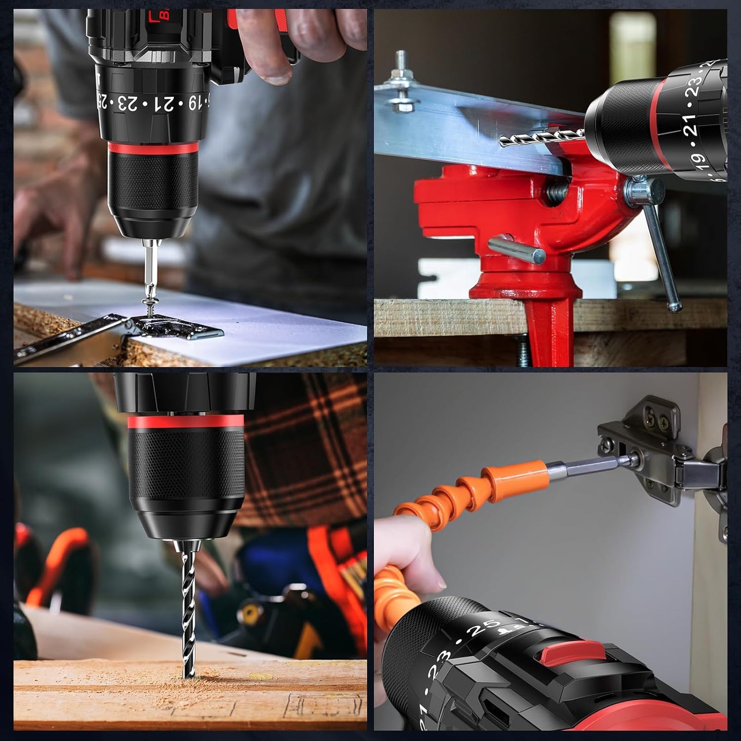 Trapano Elettrico Brushless Cordless Drill, 21 V, Impact Wrench with 2 Batteries of 2.0 Ah, 55 Nm Max, 25 + 3 Pair