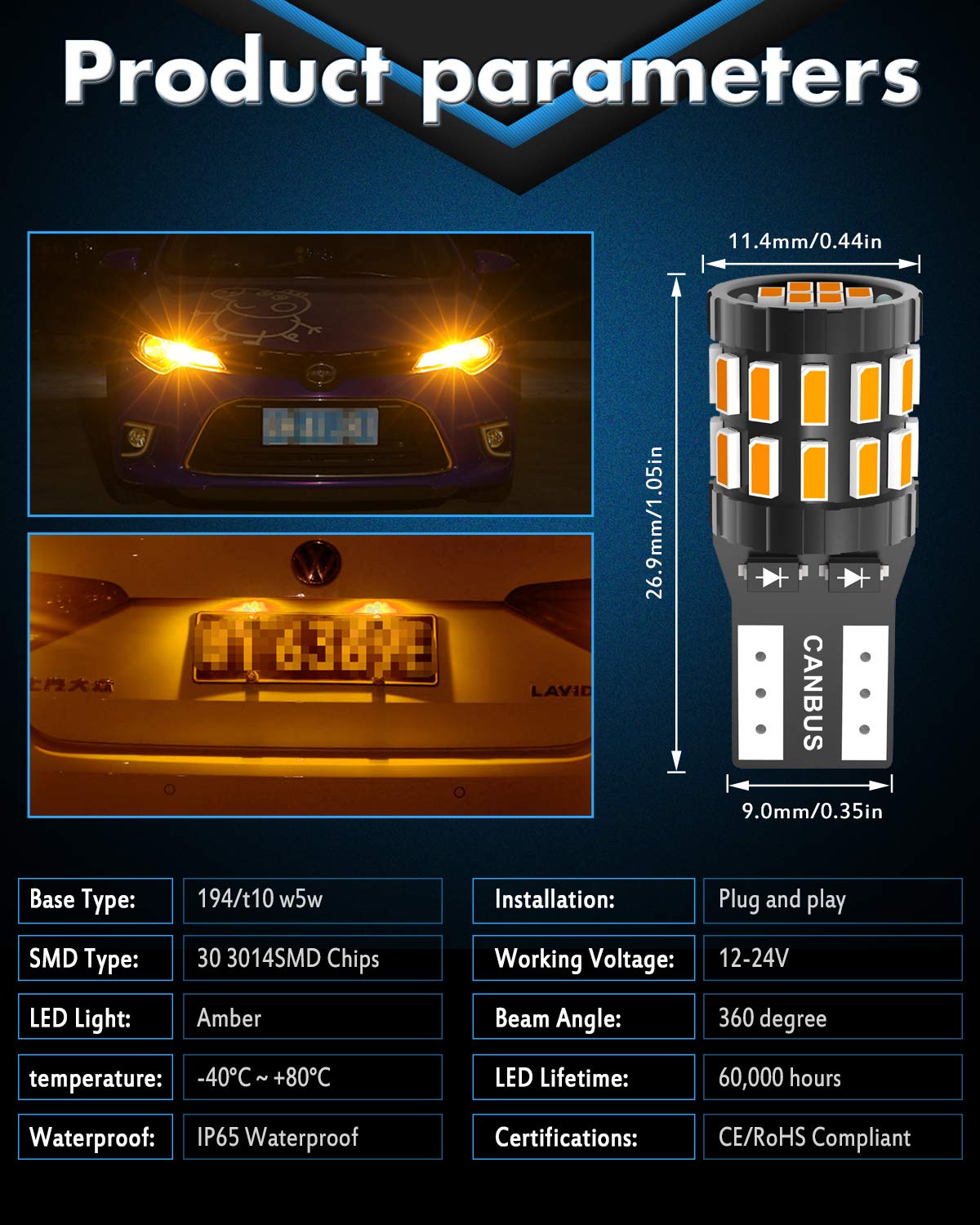 KATUR T10 W5W LED 194 168 2825 Lampadina Cuneo LED CANBUS Senza errori Super Luminoso 6000K Xenon Bianco 30x3014SMD 12-24V per Luci Car Dome Map Door Luce di cortesia per Targa (Versione aggiornata)
