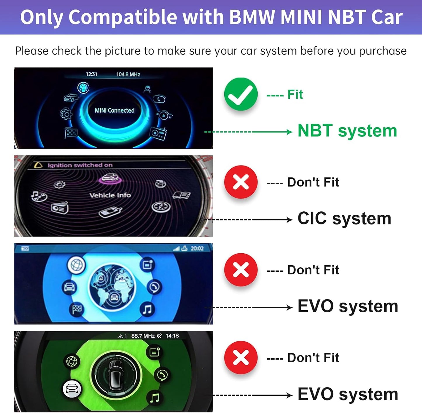 Autoradio Carplay Android Auto senza fili per BMW Mini Cooper One Hatch Clubman F55 F56 F54 F57 NBT System 2014-2018, Support Mirrorlink, Reverse Camera, navigazione