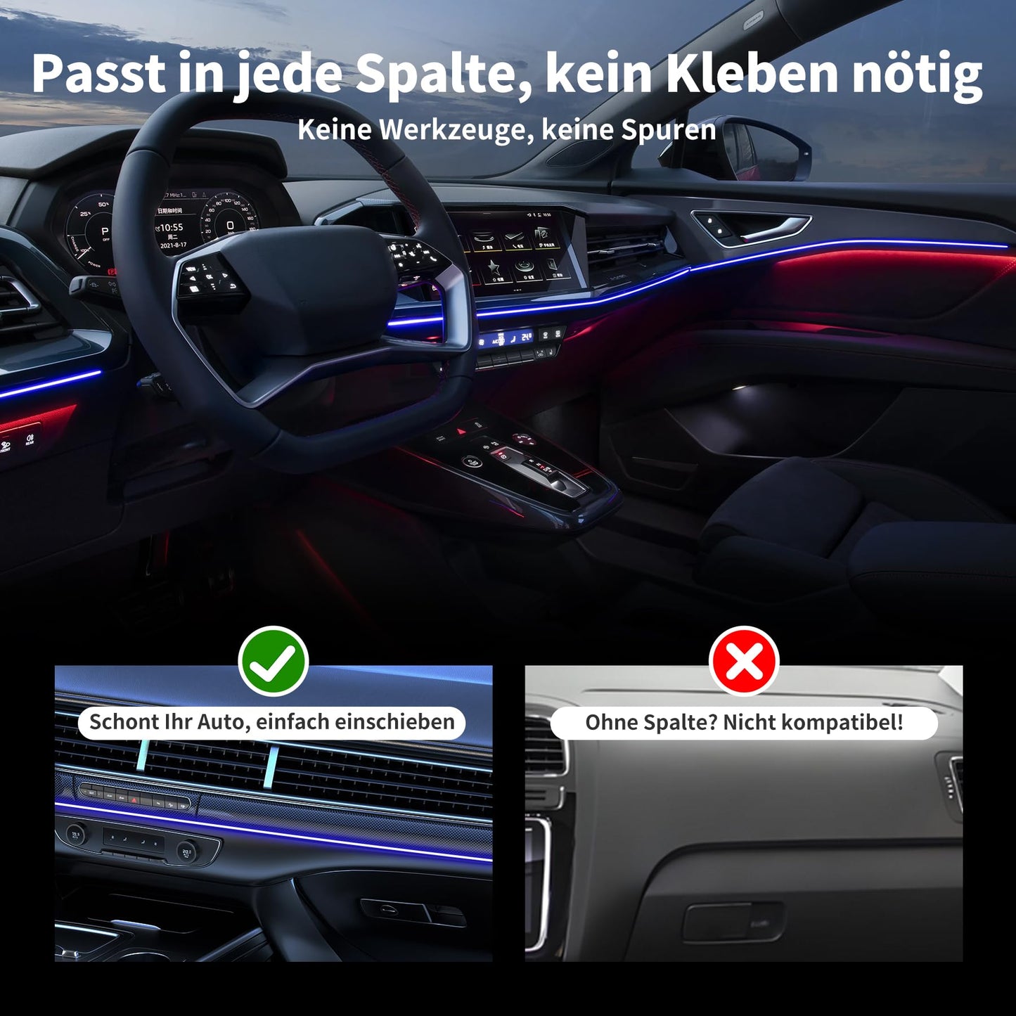 Boadw Striscia Led Auto 5V 5050 RGB Illuminazione Ambientale Auto 4m, Led Strip Car con APP,Pulsante di Controllo,Luce di Atmosfera USB Neon Luce di Musica Striscia Nero Cavo