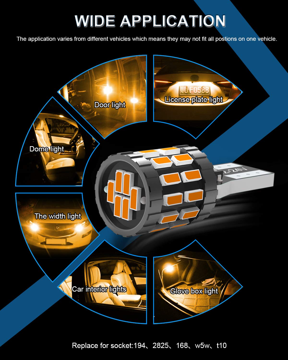 KATUR T10 W5W LED 194 168 2825 Lampadina Cuneo LED CANBUS Senza errori Super Luminoso 6000K Xenon Bianco 30x3014SMD 12-24V per Luci Car Dome Map Door Luce di cortesia per Targa (Versione aggiornata)