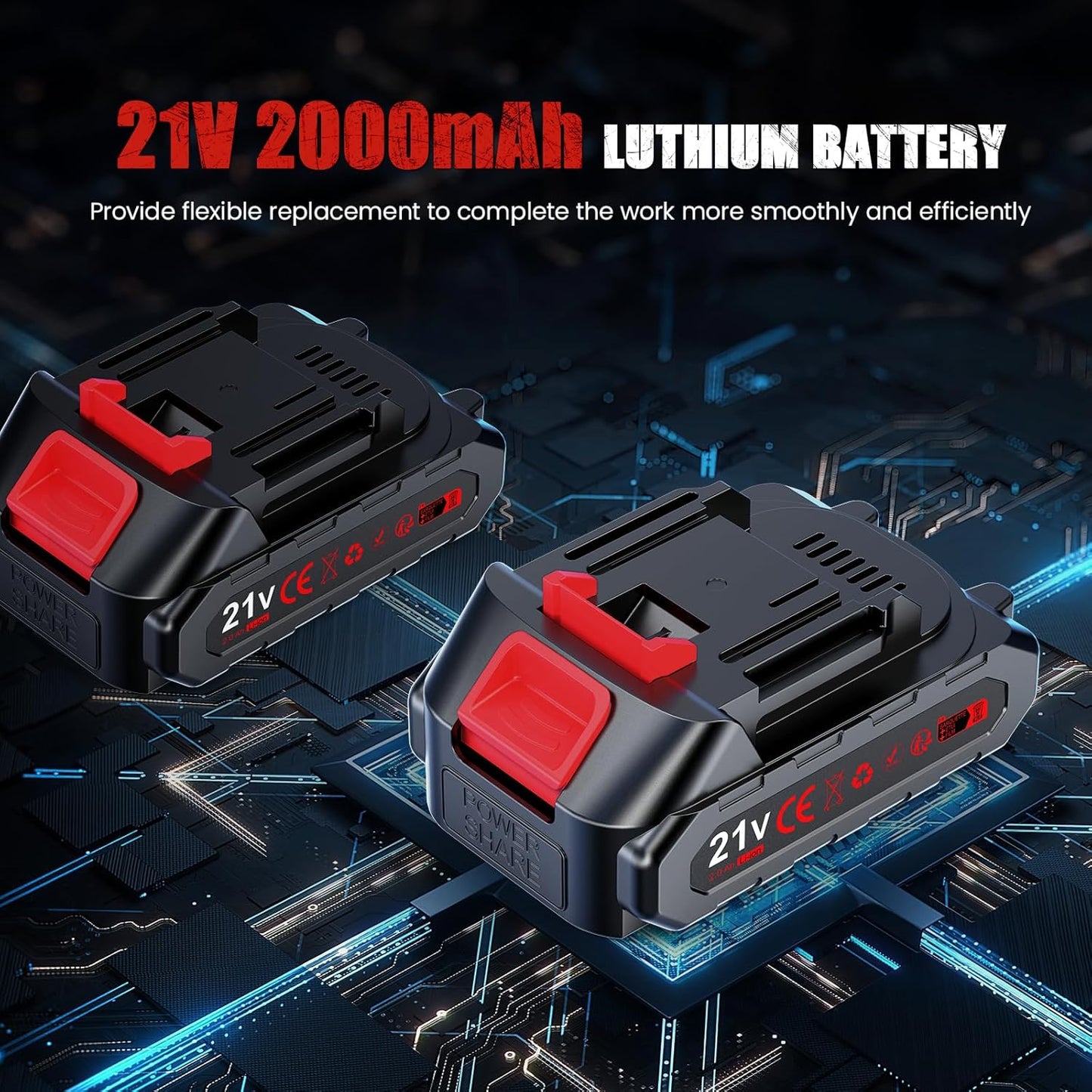 Trapano Elettrico Brushless Cordless Drill, 21 V, Impact Wrench with 2 Batteries of 2.0 Ah, 55 Nm Max, 25 + 3 Pair